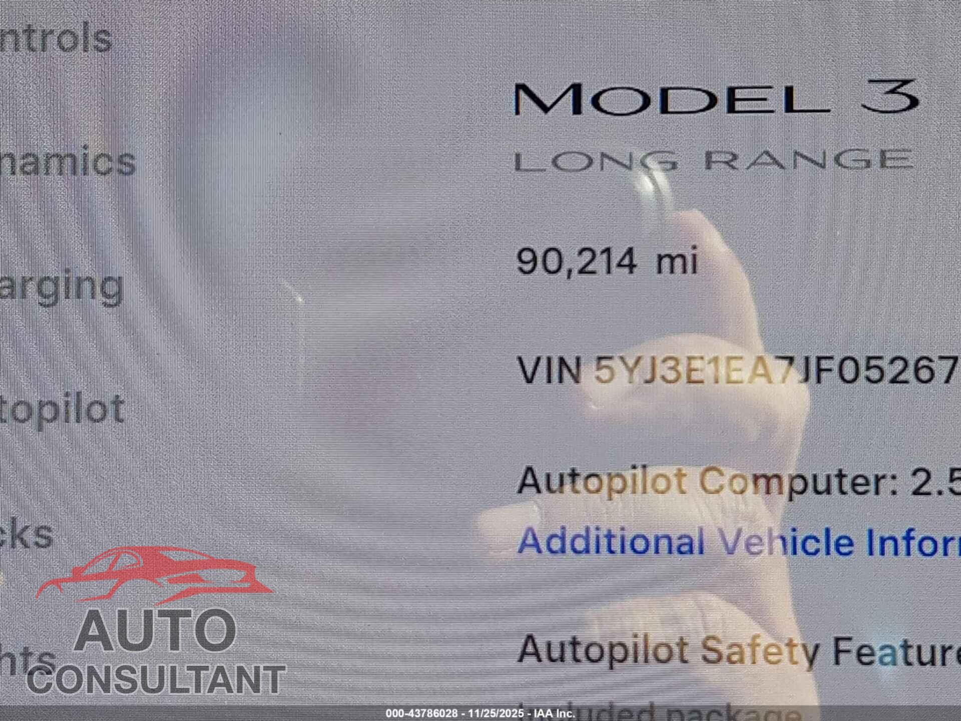 TESLA MODEL 3 2018 - 5YJ3E1EA7JF052671