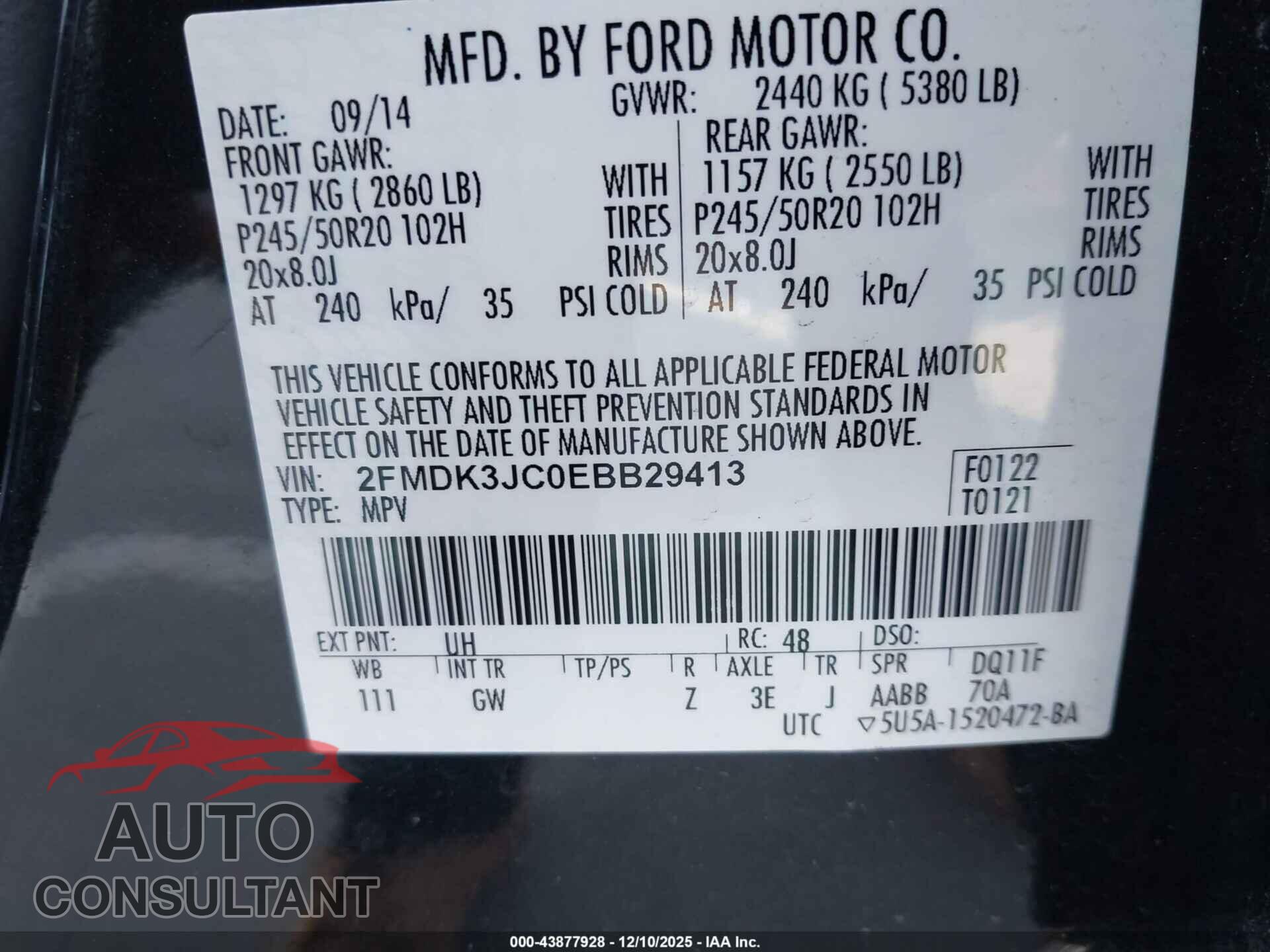 FORD EDGE 2014 - 2FMDK3JC0EBB29413