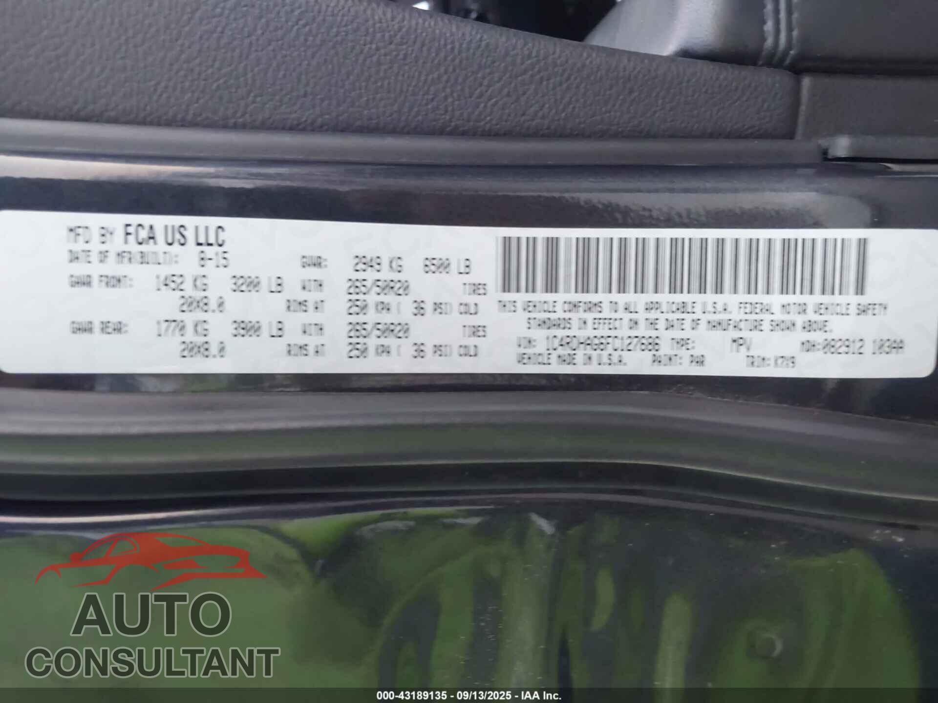 DODGE DURANGO 2015 - 1C4RDHAG6FC127686