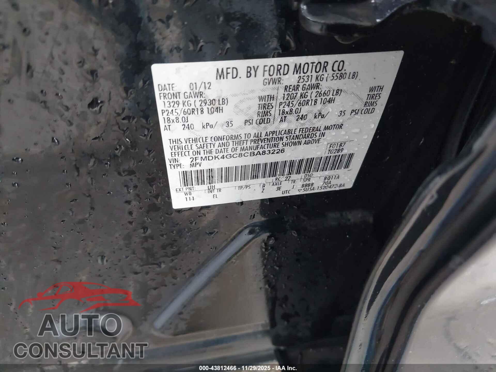 FORD EDGE 2012 - 2FMDK4GC8CBA83226