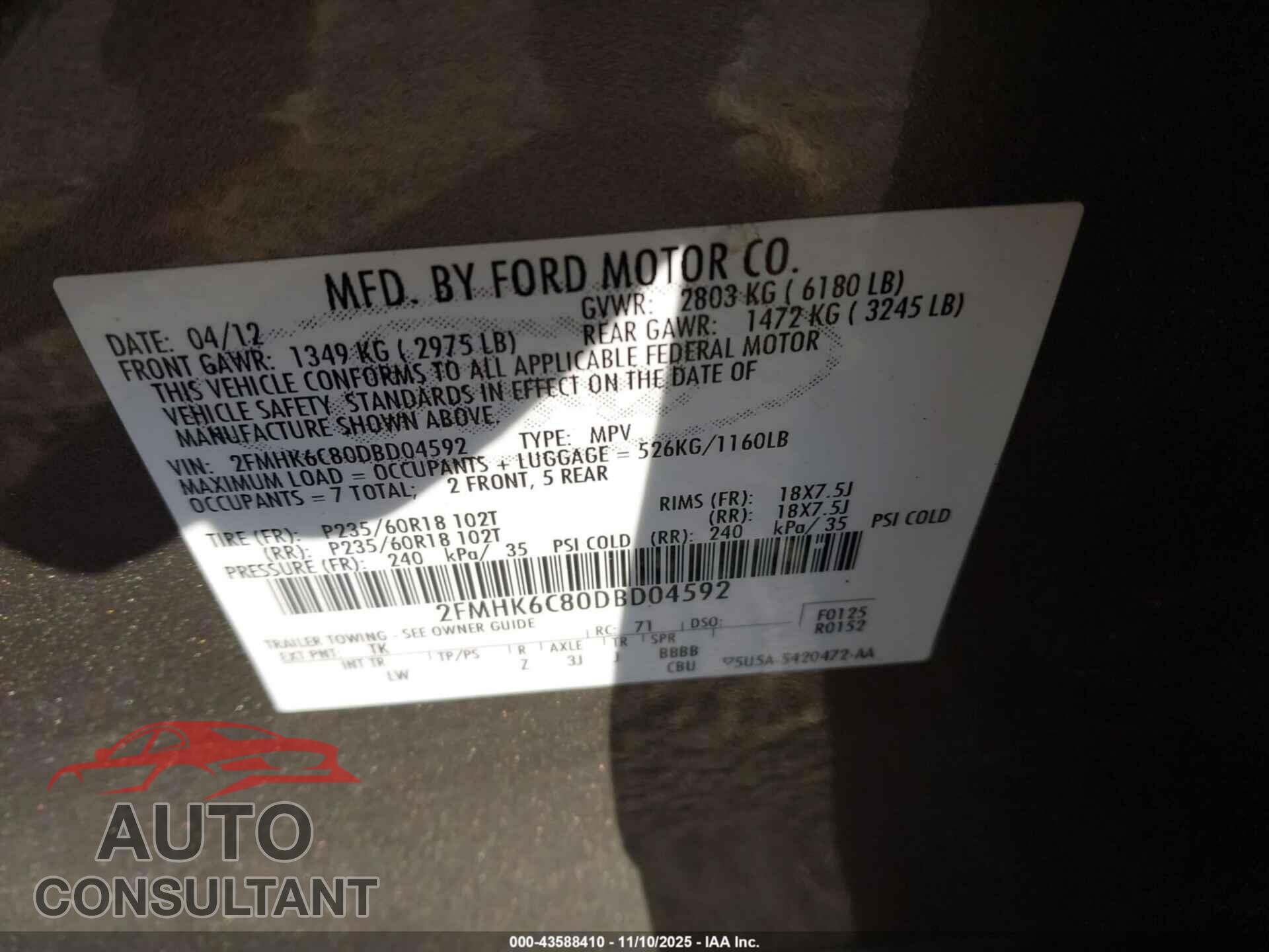FORD FLEX 2013 - 2FMHK6C80DBD04592