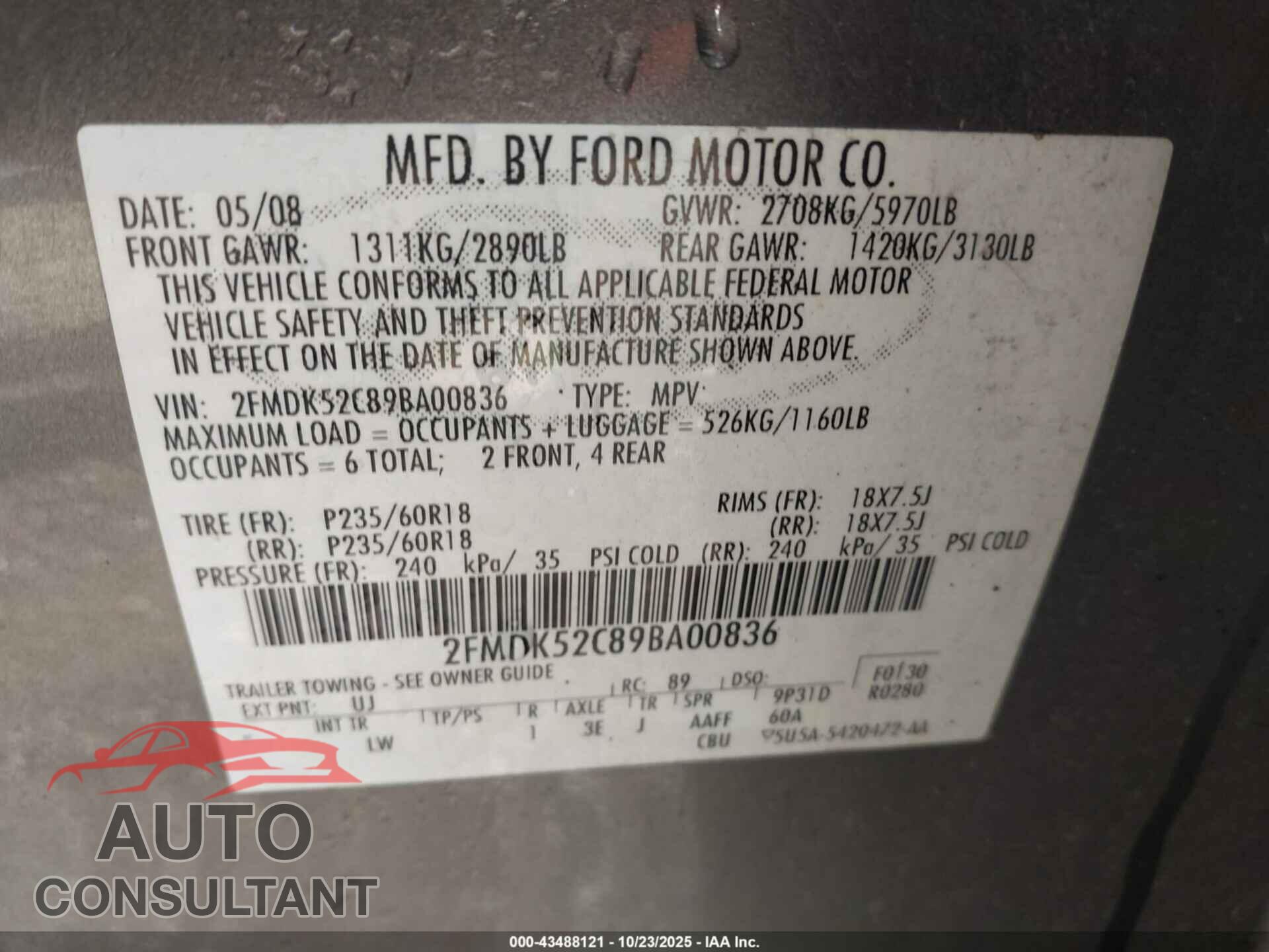 FORD FLEX 2009 - 2FMDK52C89BA00836