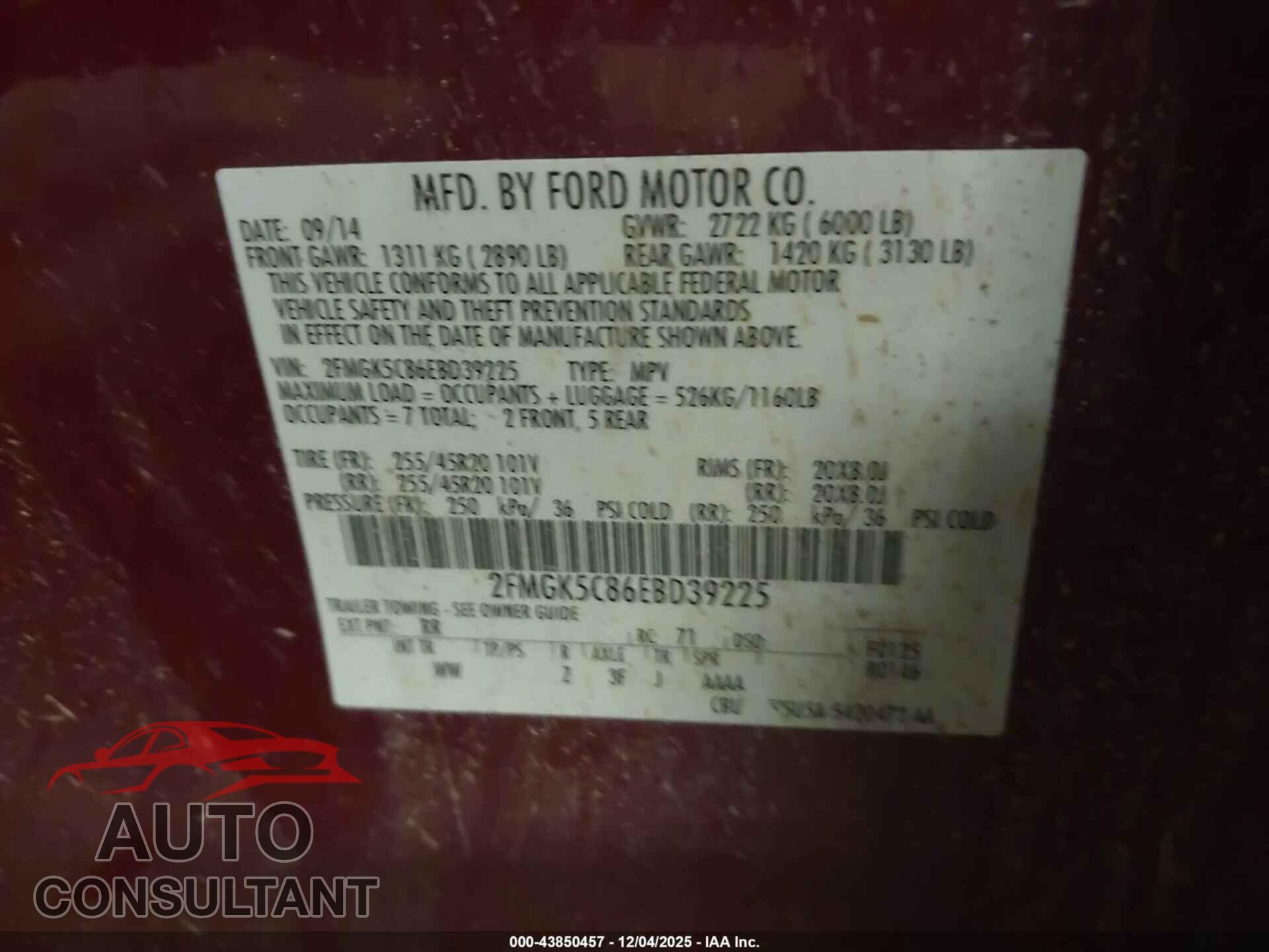 FORD FLEX 2014 - 2FMGK5C86EBD39225