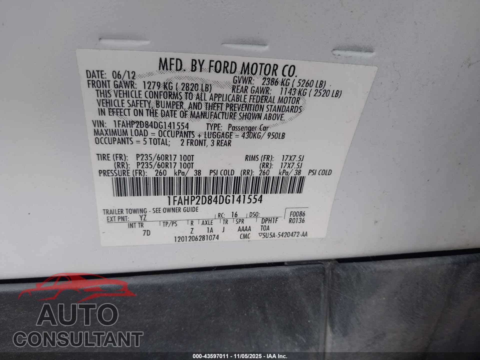 FORD TAURUS 2013 - 1FAHP2D84DG141554