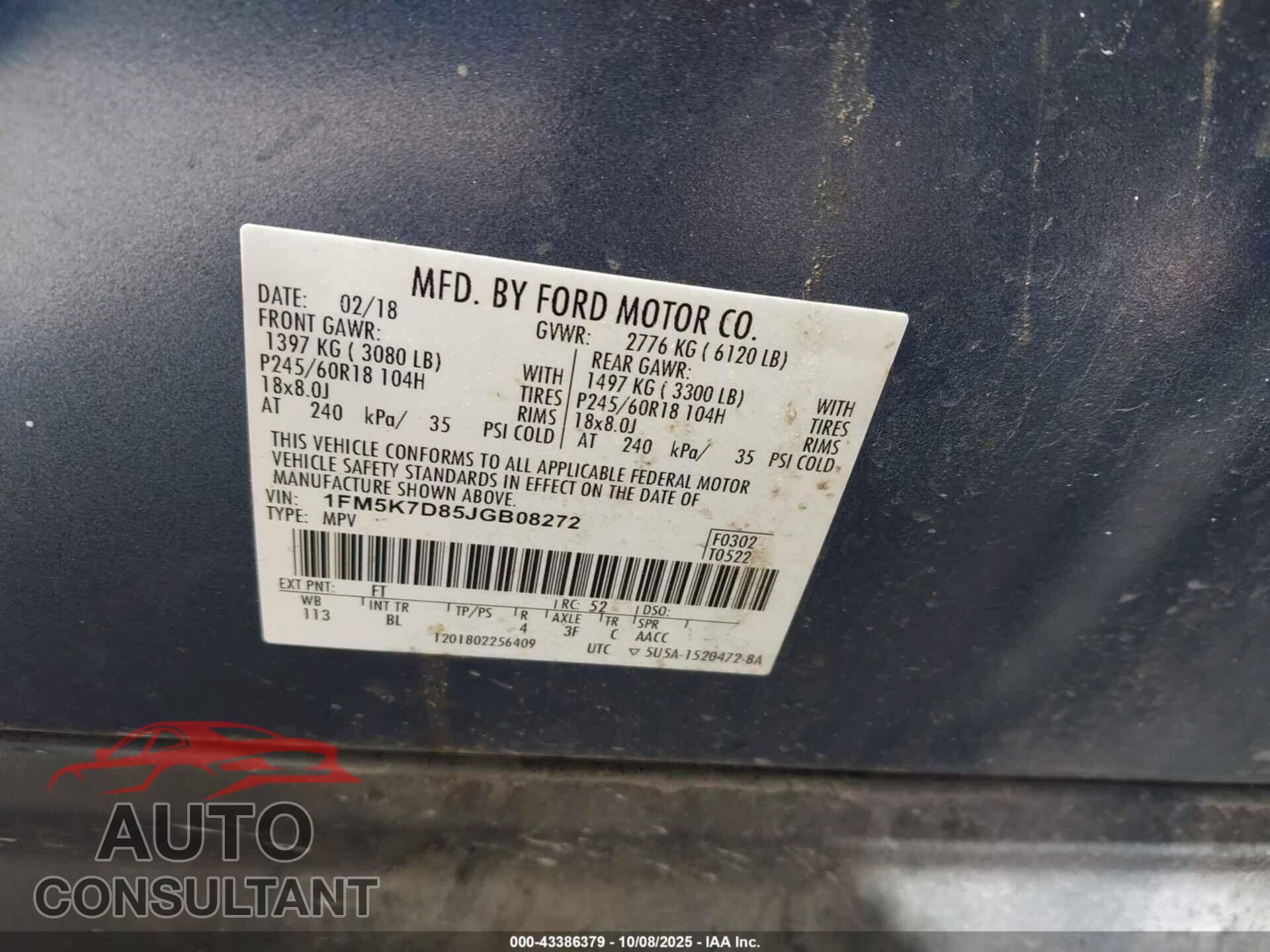 FORD EXPLORER 2018 - 1FM5K7D85JGB08272