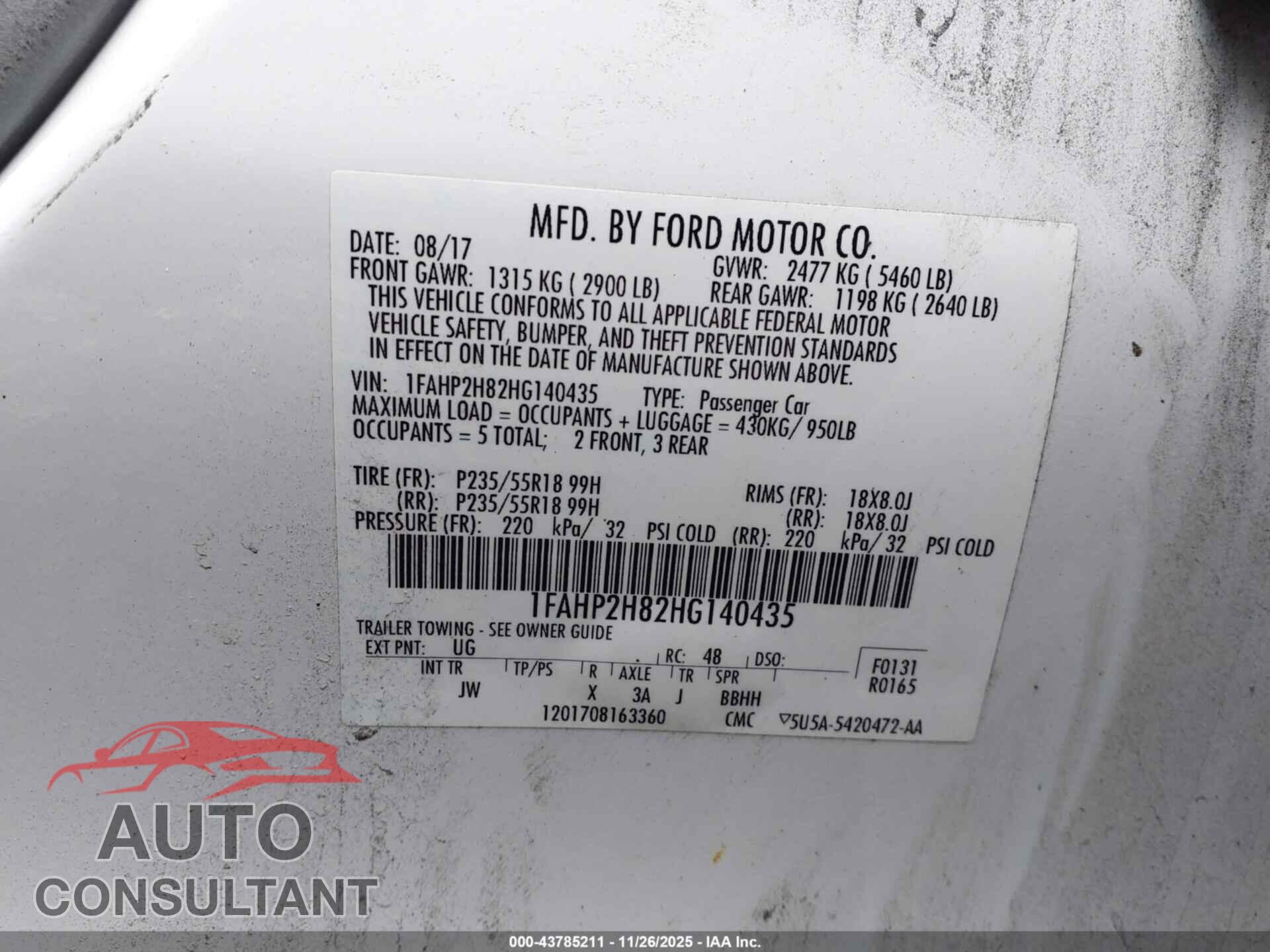 FORD TAURUS 2017 - 1FAHP2H82HG140435
