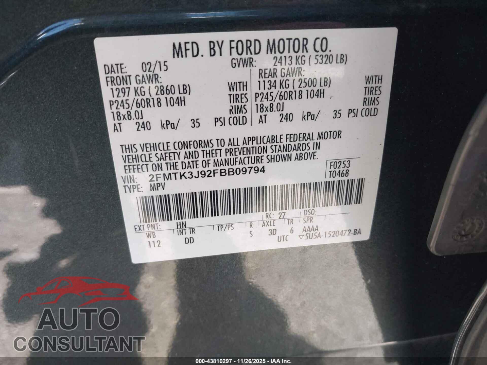 FORD EDGE 2015 - 2FMTK3J92FBB09794