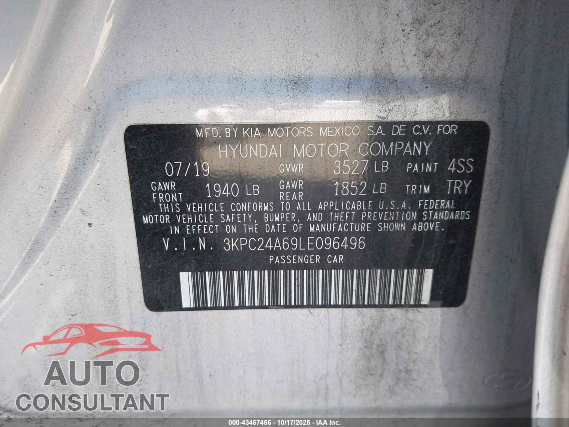 HYUNDAI ACCENT 2020 - 3KPC24A69LE096496