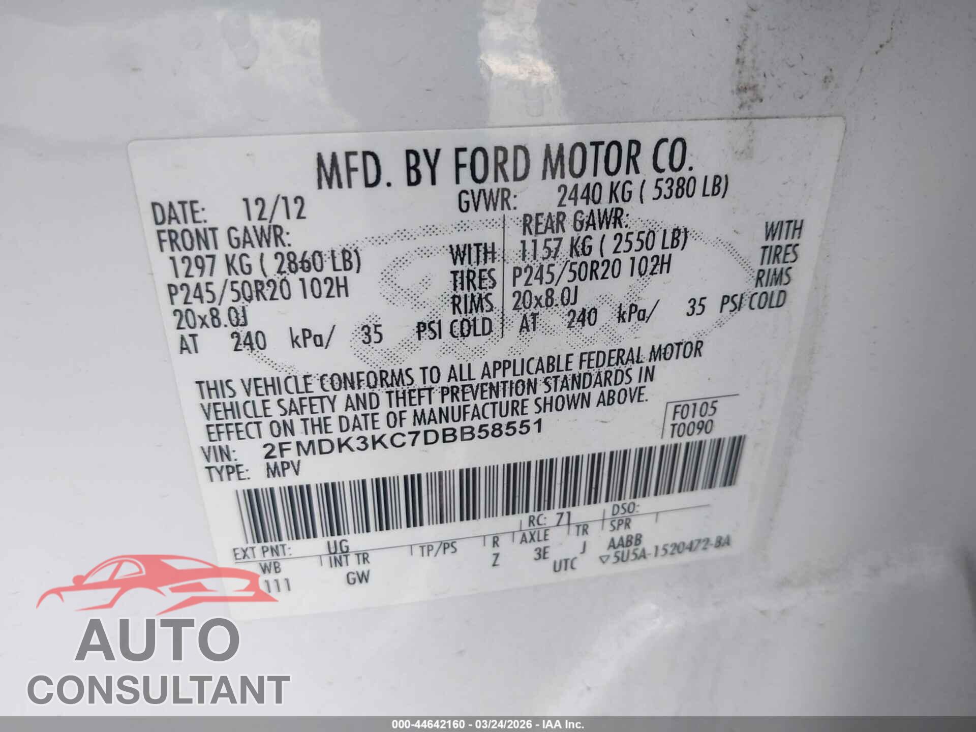 FORD EDGE 2013 - 2FMDK3KC7DBB58551
