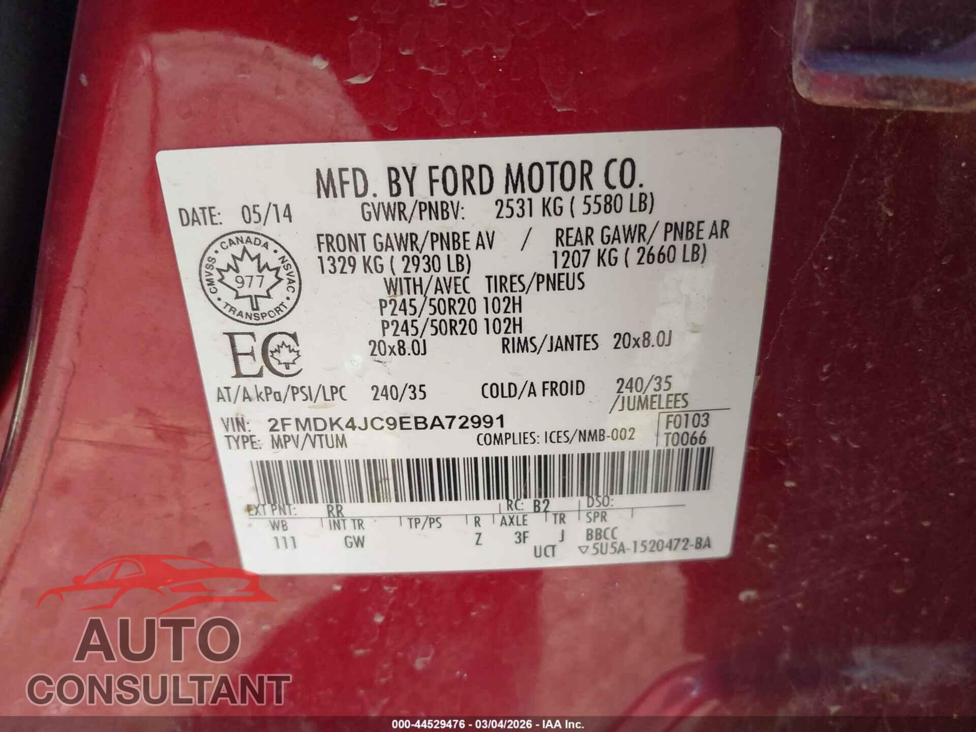 FORD EDGE 2014 - 2FMDK4JC9EBA72991
