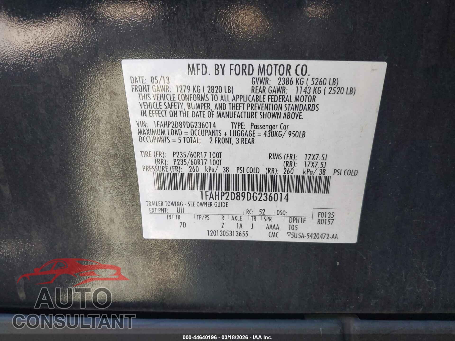 FORD TAURUS 2013 - 1FAHP2D89DG236014