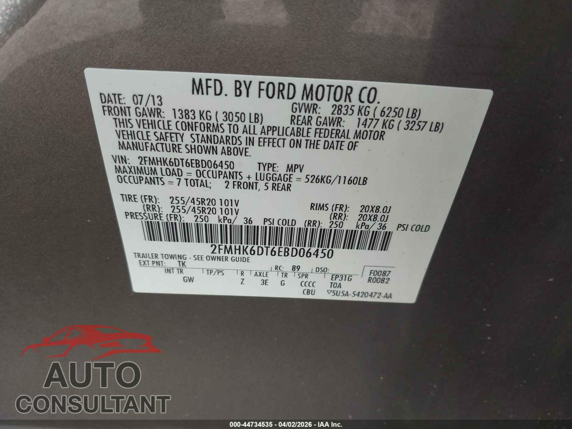 FORD FLEX 2014 - 2FMHK6DT6EBD06450