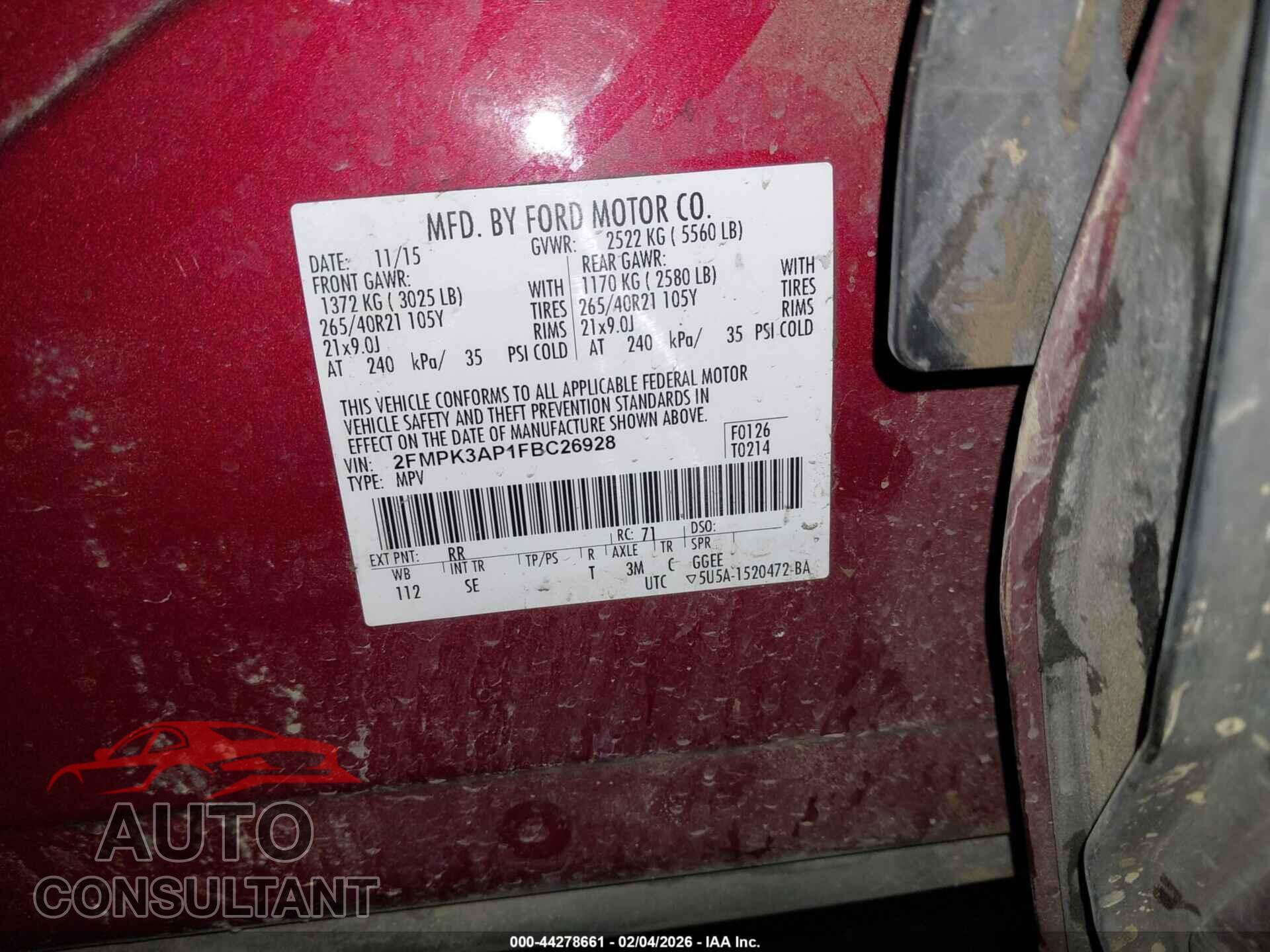 FORD EDGE 2015 - 2FMPK3AP1FBC26928