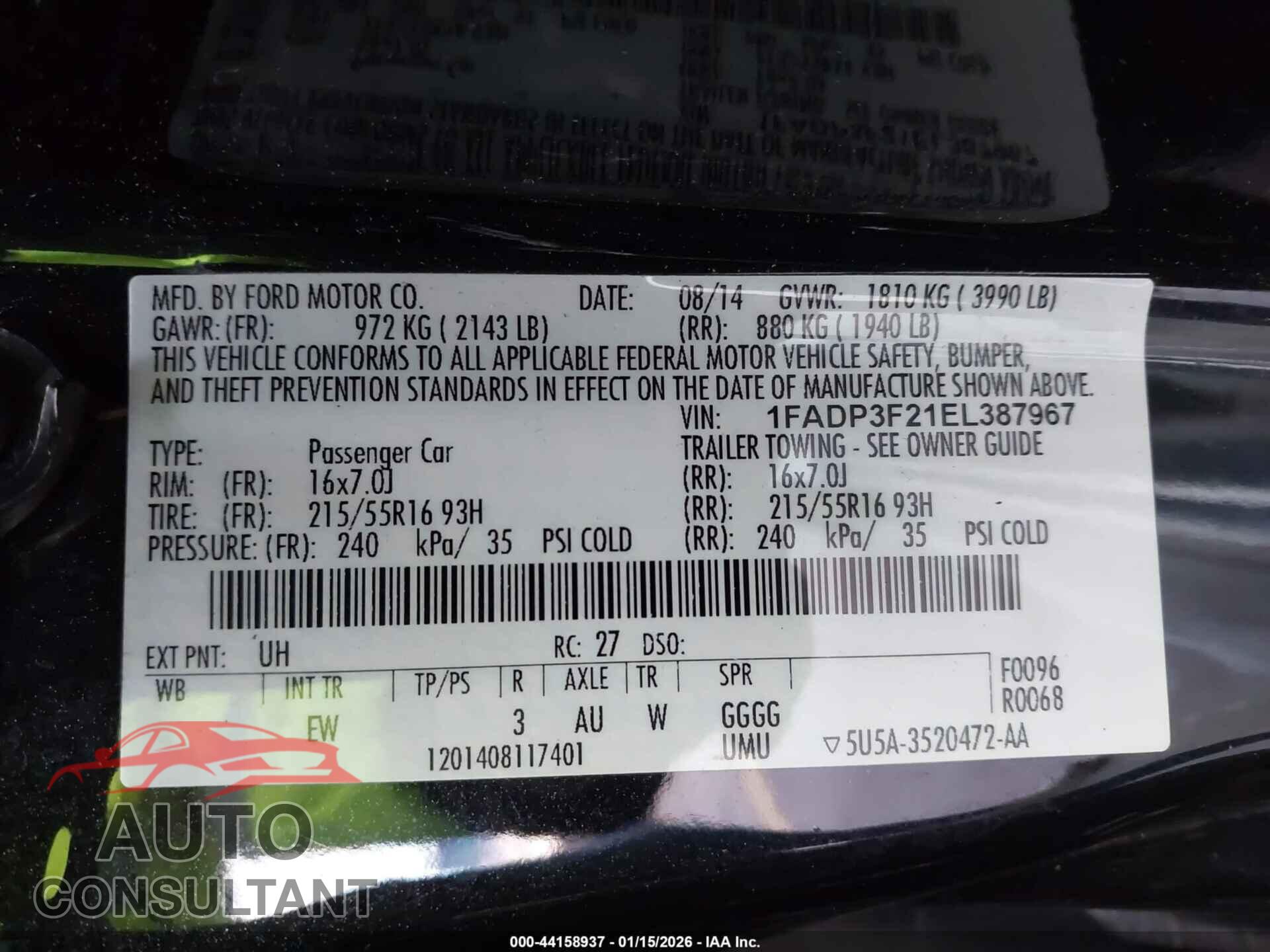 FORD FOCUS 2014 - 1FADP3F21EL387967