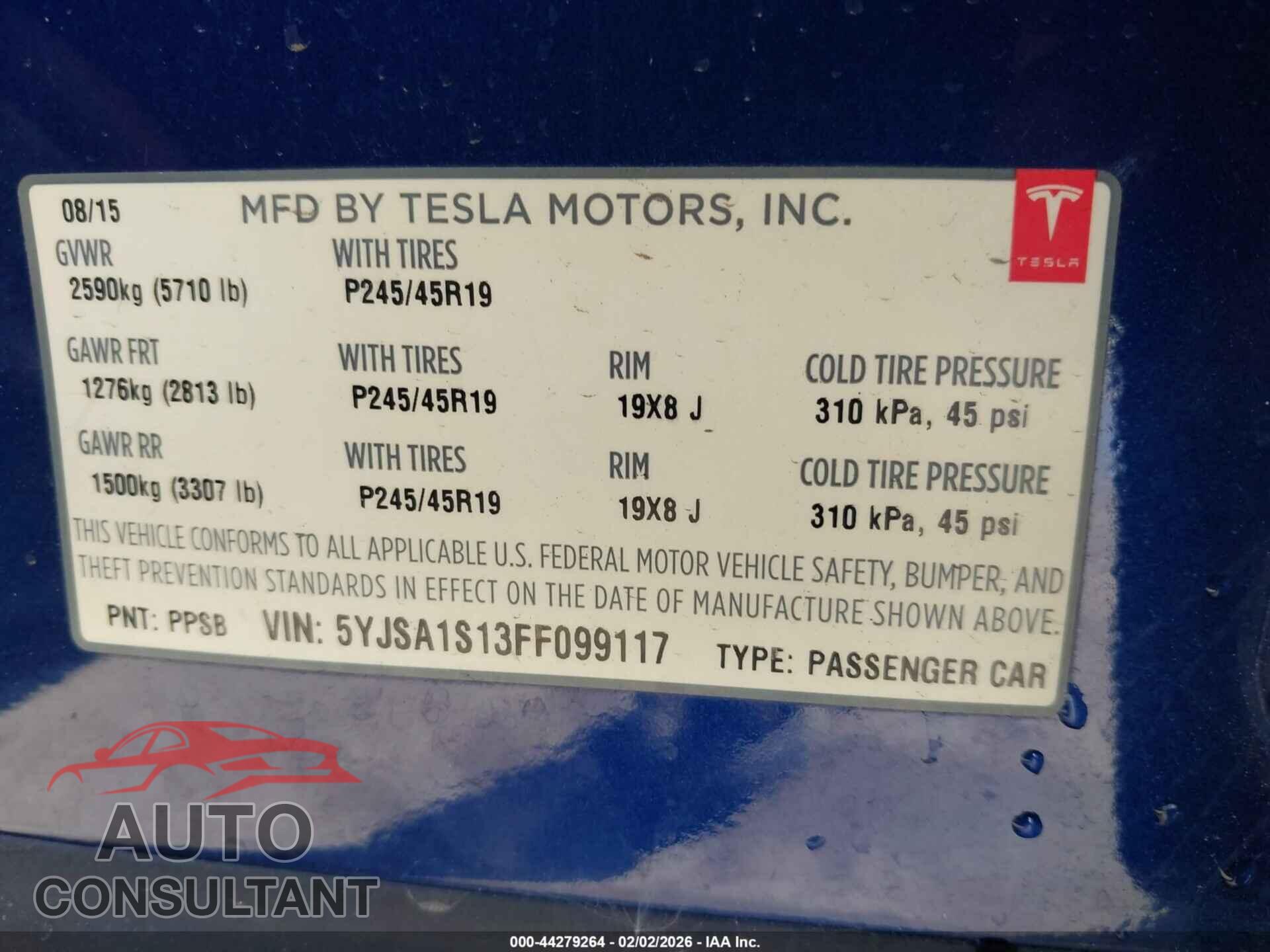 TESLA MODEL S 2015 - 5YJSA1S13FF099117