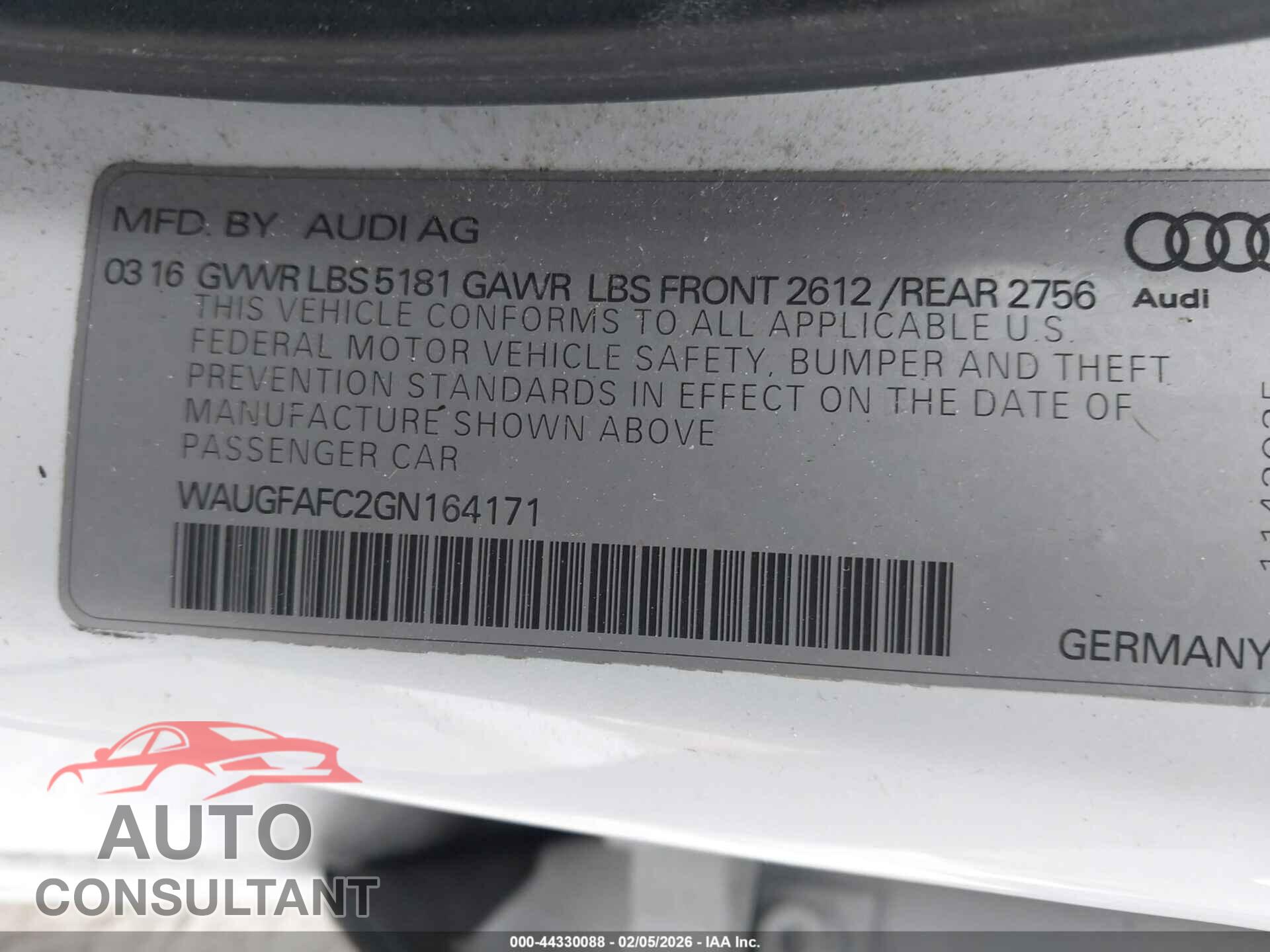 AUDI A6 2016 - WAUGFAFC2GN164171