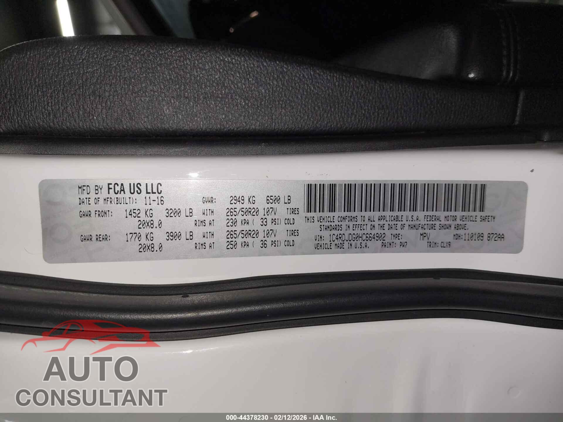 DODGE DURANGO 2017 - 1C4RDJDG0HC664902