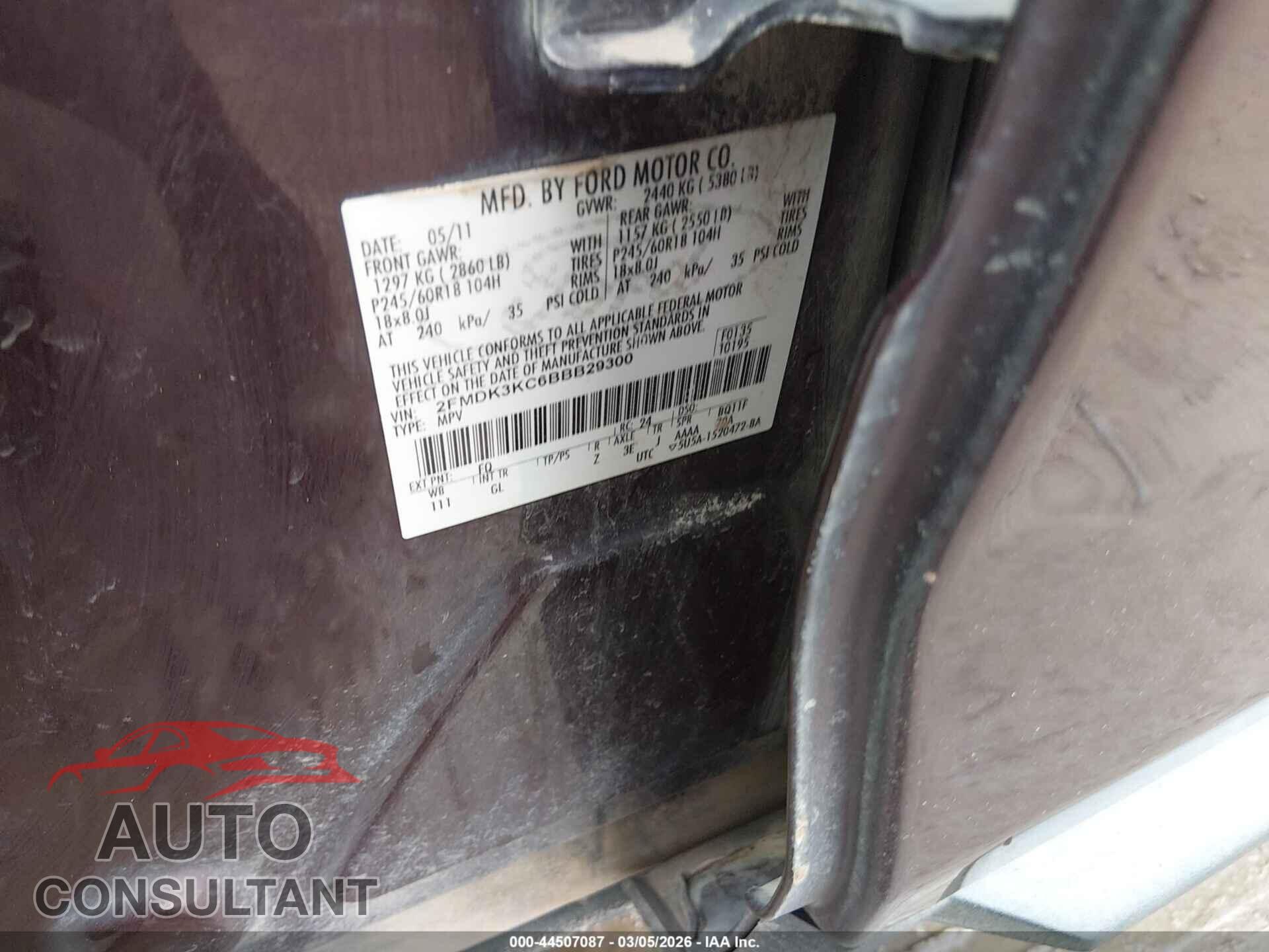 FORD EDGE 2011 - 2FMDK3KC6BBB29300