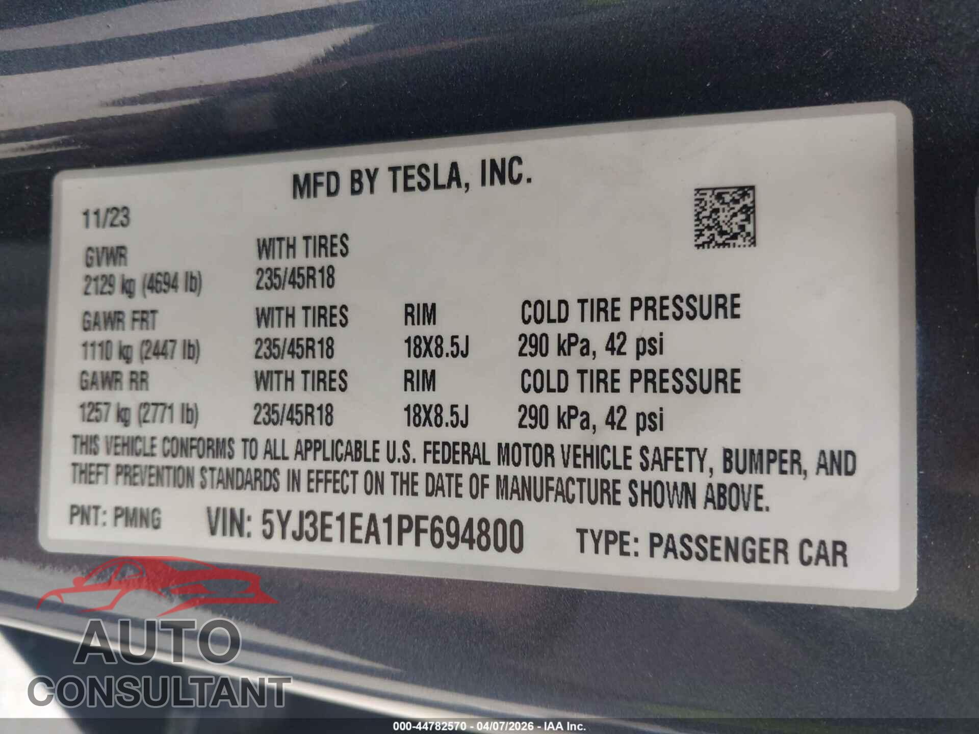 TESLA MODEL 3 2023 - 5YJ3E1EA1PF694800