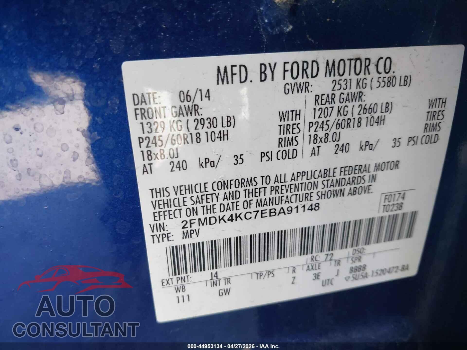 FORD EDGE 2014 - 2FMDK4KC7EBA91148