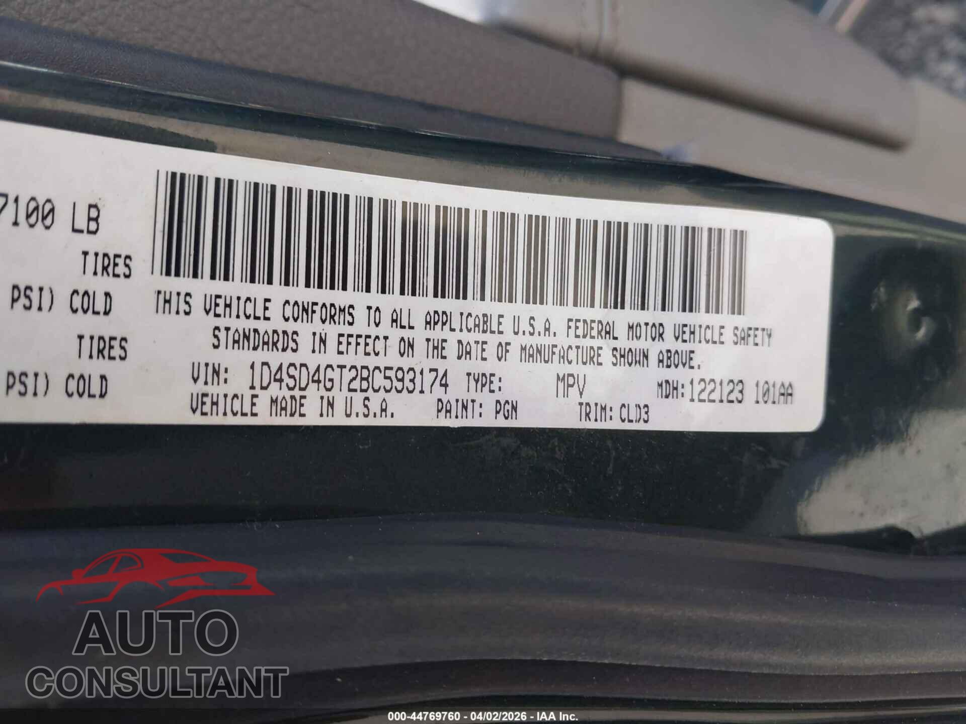 DODGE DURANGO 2011 - 1D4SD4GT2BC593174