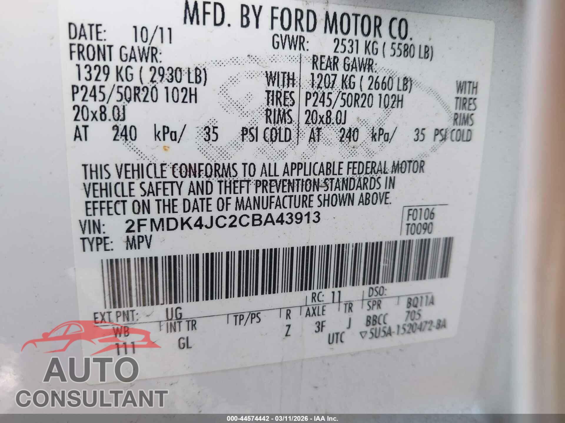 FORD EDGE 2012 - 2FMDK4JC2CBA43913