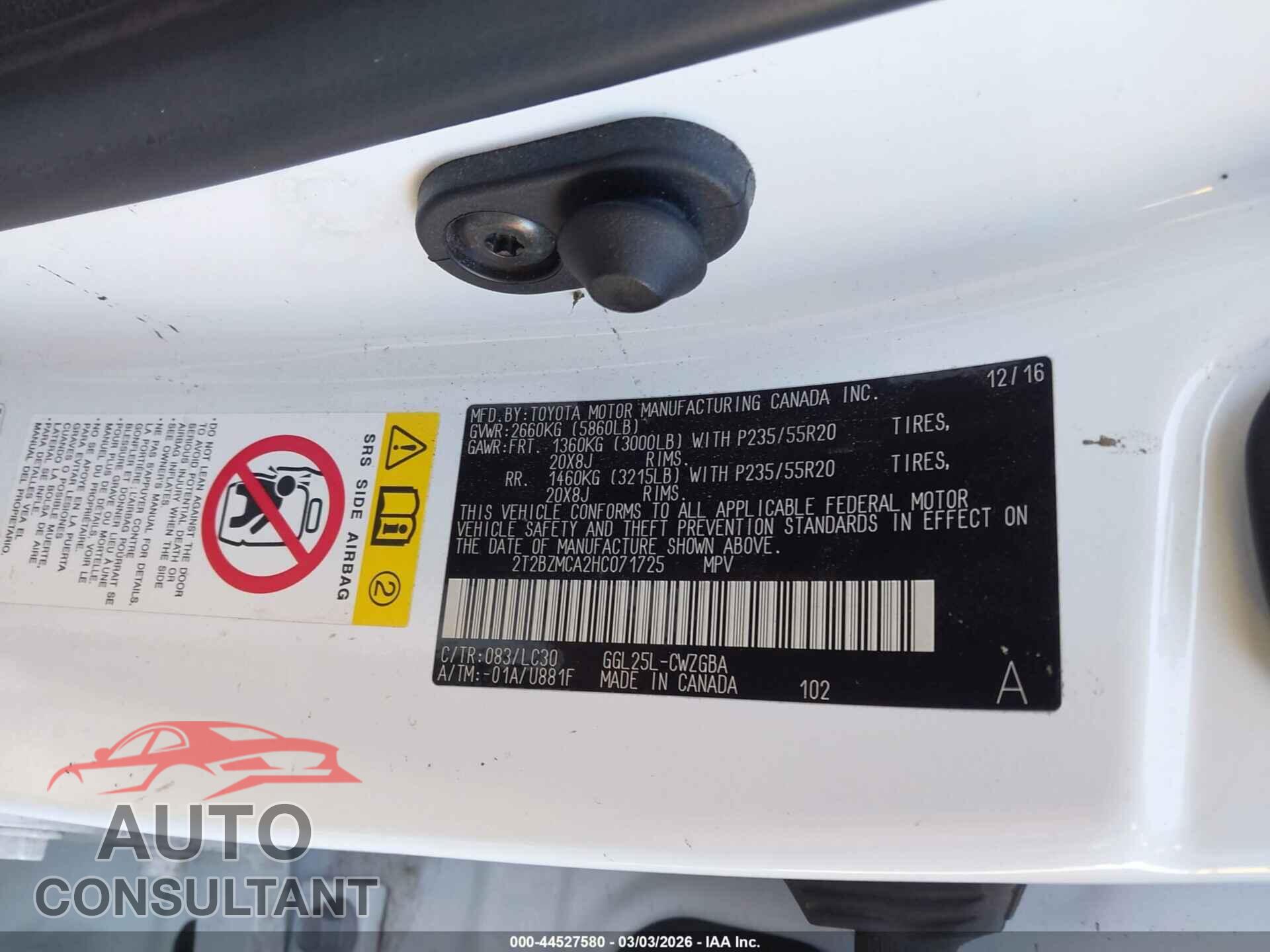 LEXUS RX 2017 - 2T2BZMCA2HC071725
