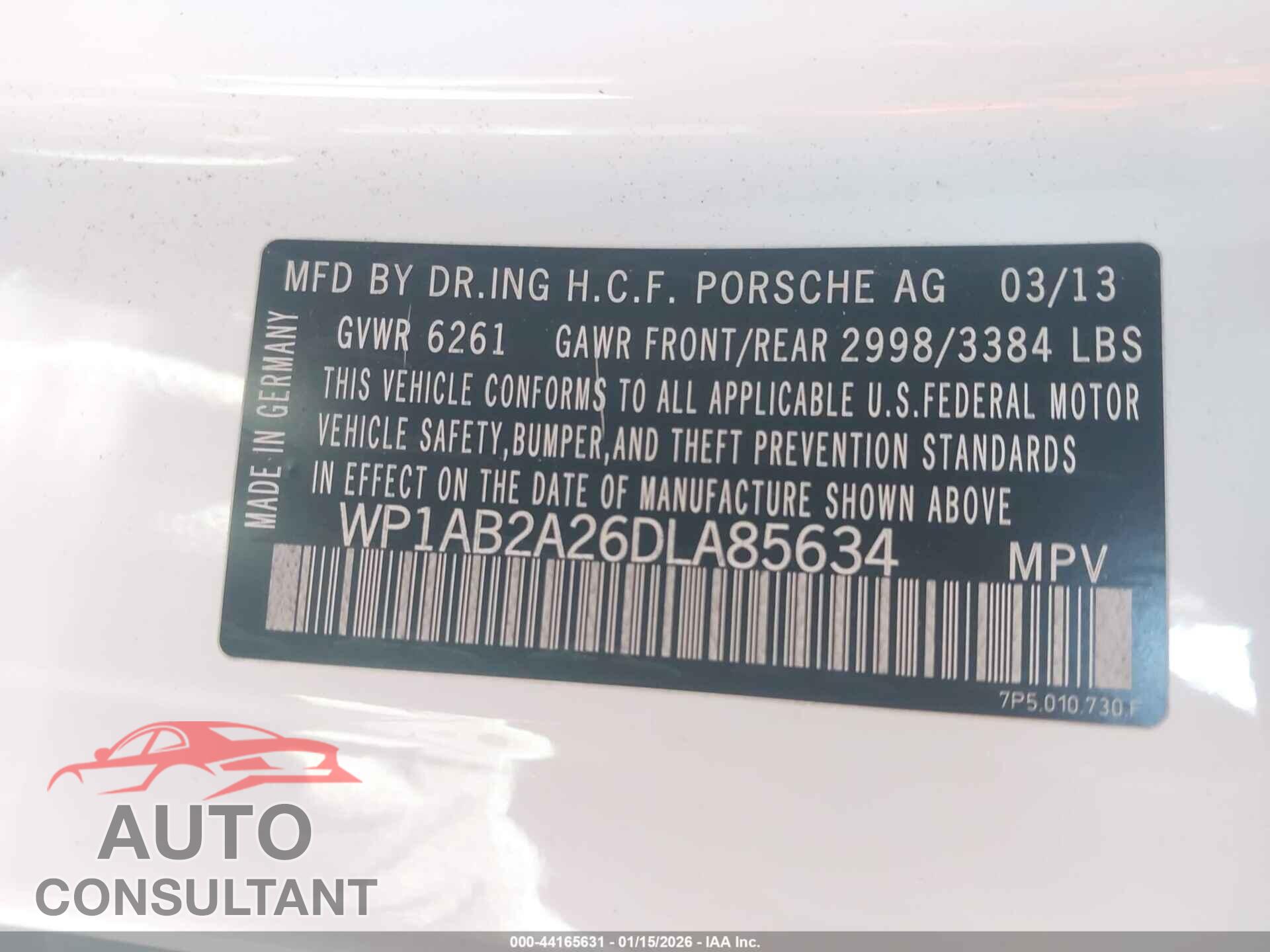 PORSCHE CAYENNE 2013 - WP1AB2A26DLA85634