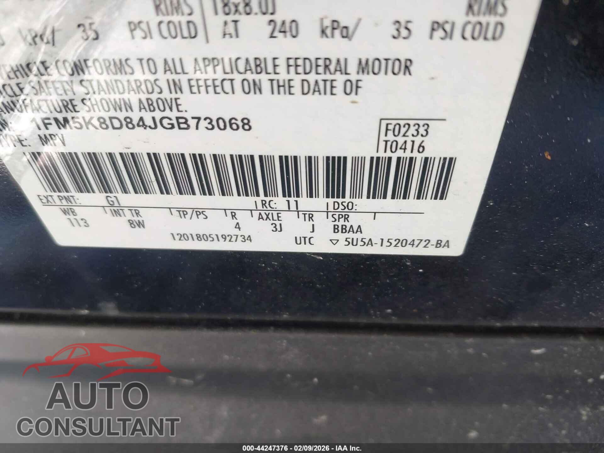 FORD EXPLORER 2018 - 1FM5K8D84JGB73068