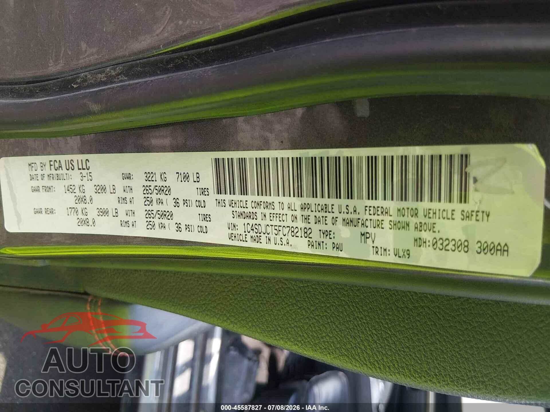 DODGE DURANGO 2015 - 1C4SDJCT5FC782182