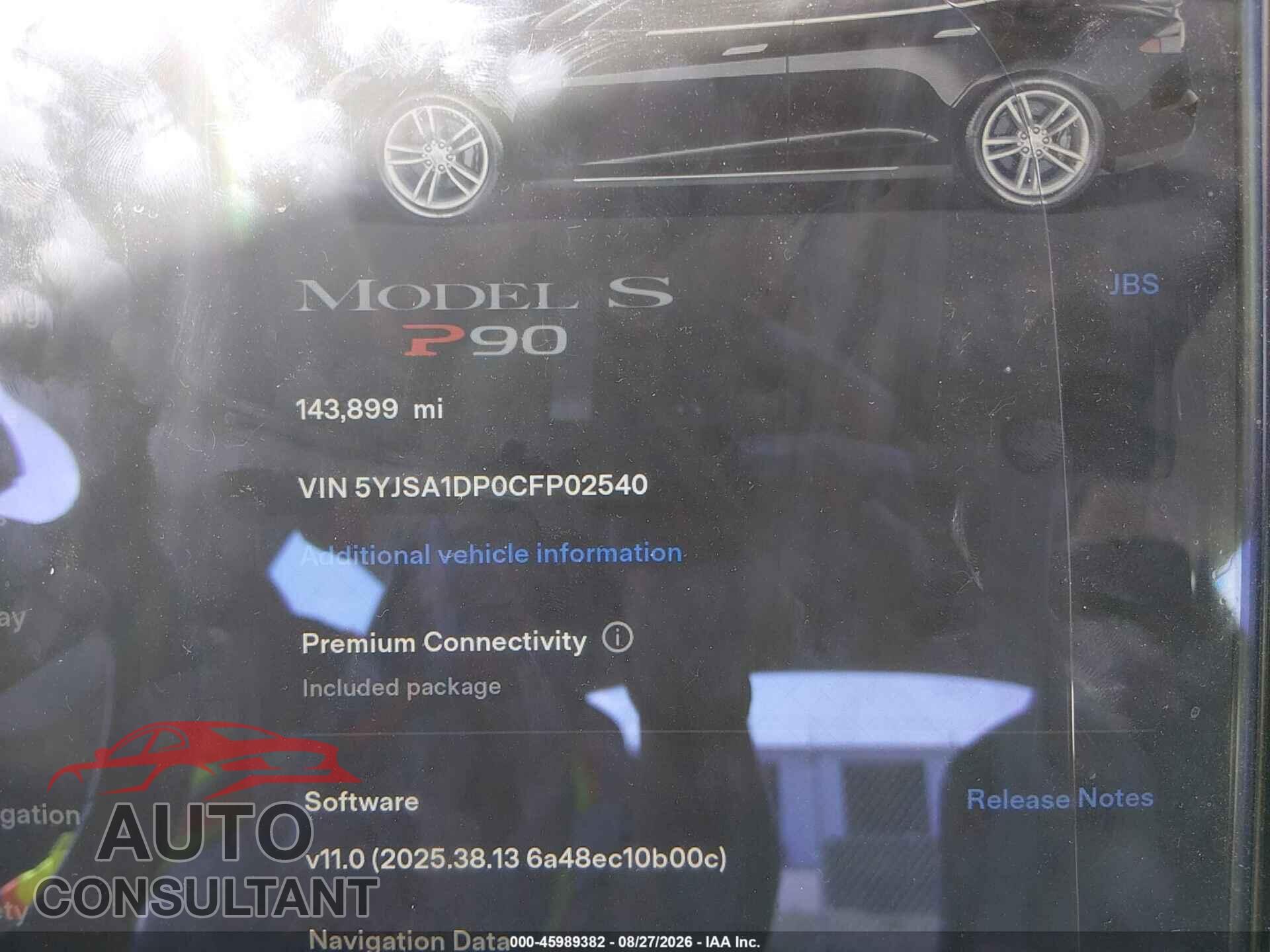 TESLA MODEL S 2012 - 5YJSA1DP0CFP02540