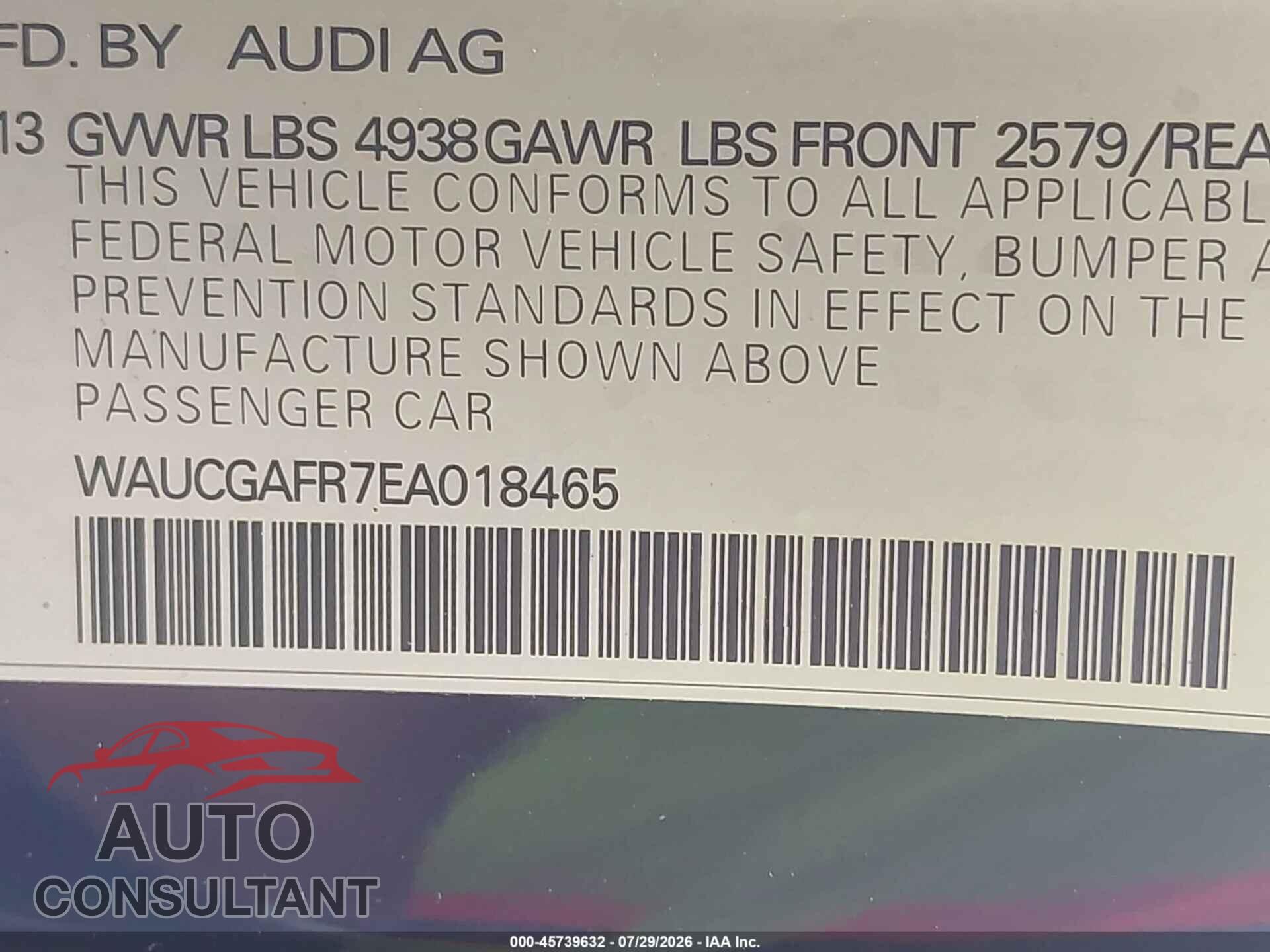 AUDI S5 2014 - WAUCGAFR7EA018465