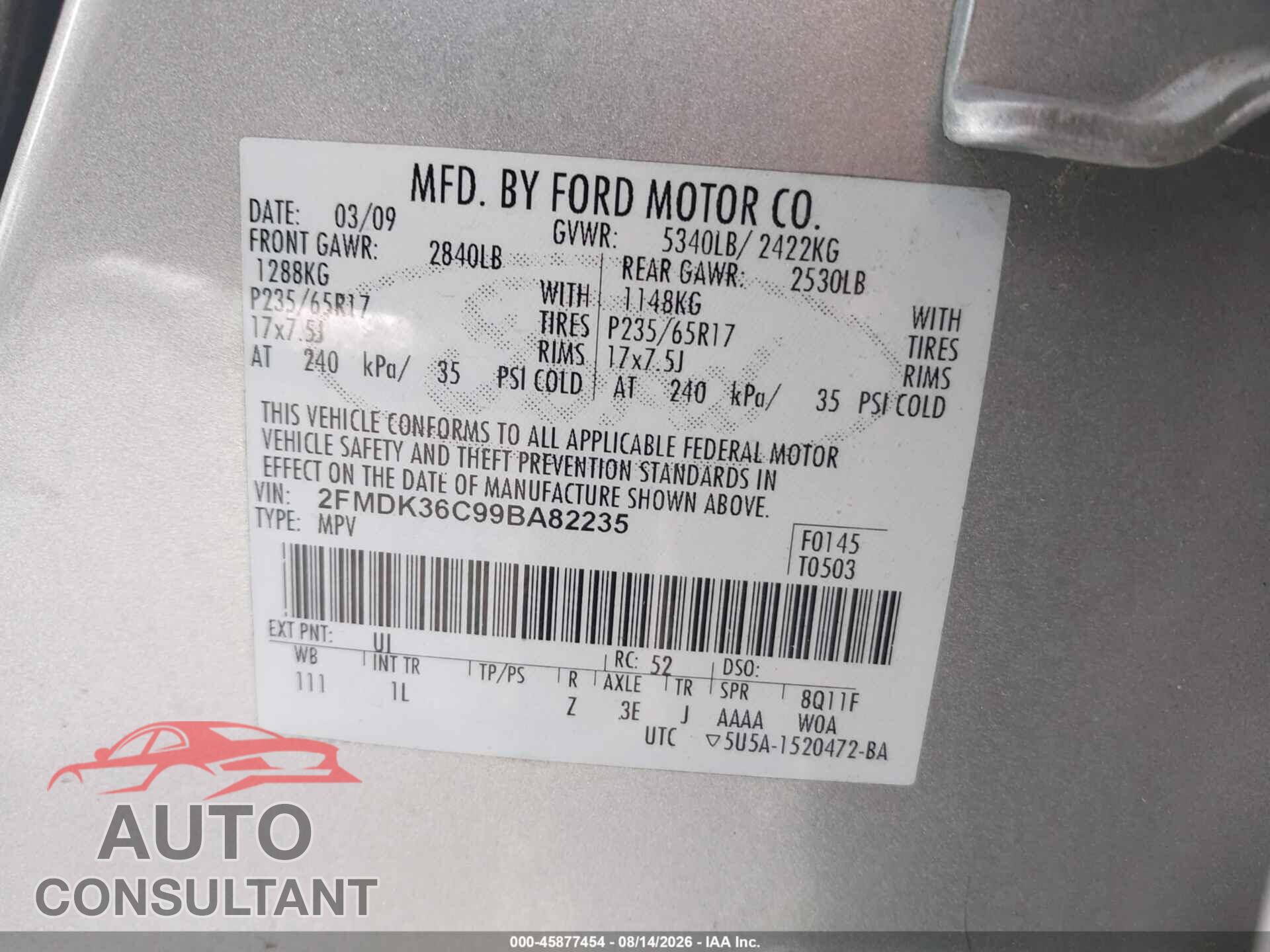 FORD EDGE 2009 - 2FMDK36C99BA82235