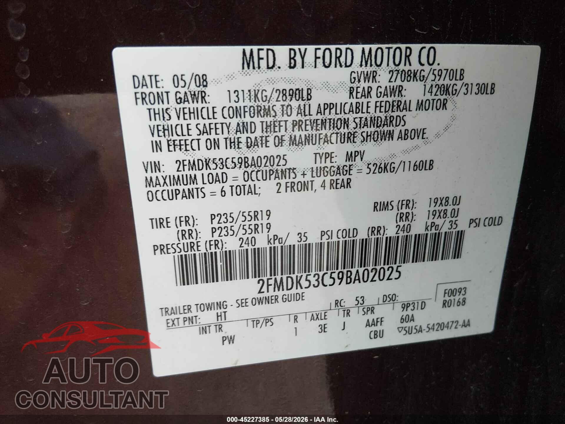 FORD FLEX 2009 - 2FMDK53C59BA02025