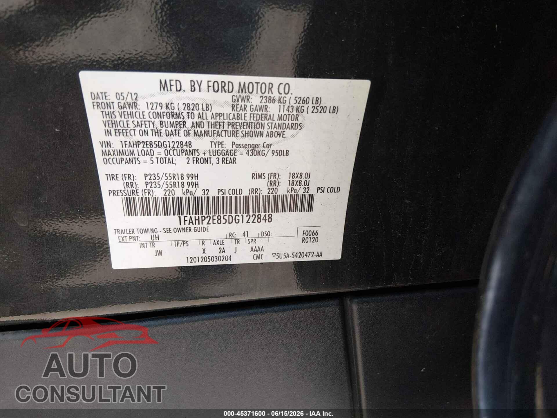 FORD TAURUS 2013 - 1FAHP2E85DG122848