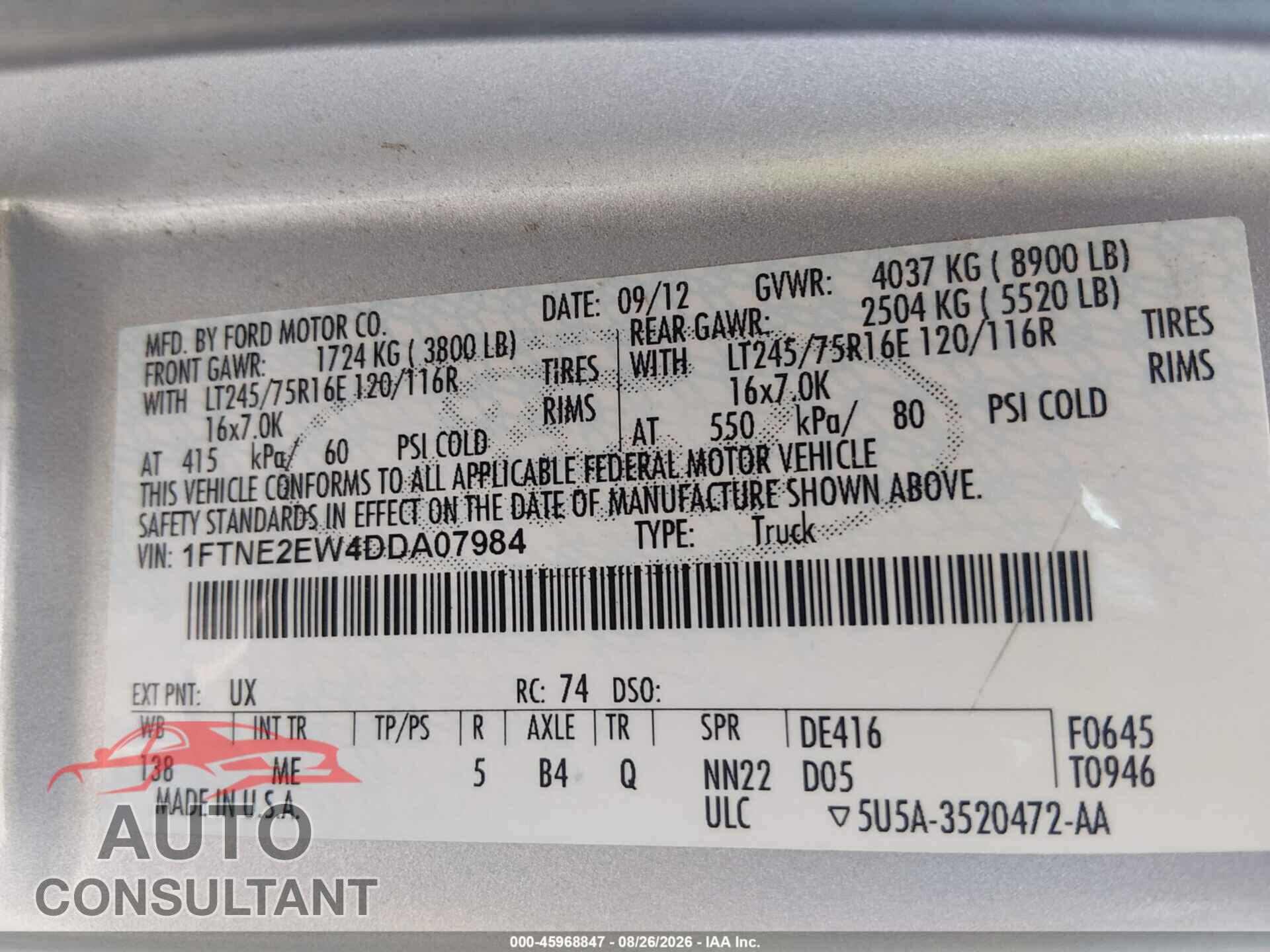 FORD E-250 2013 - 1FTNE2EW4DDA07984