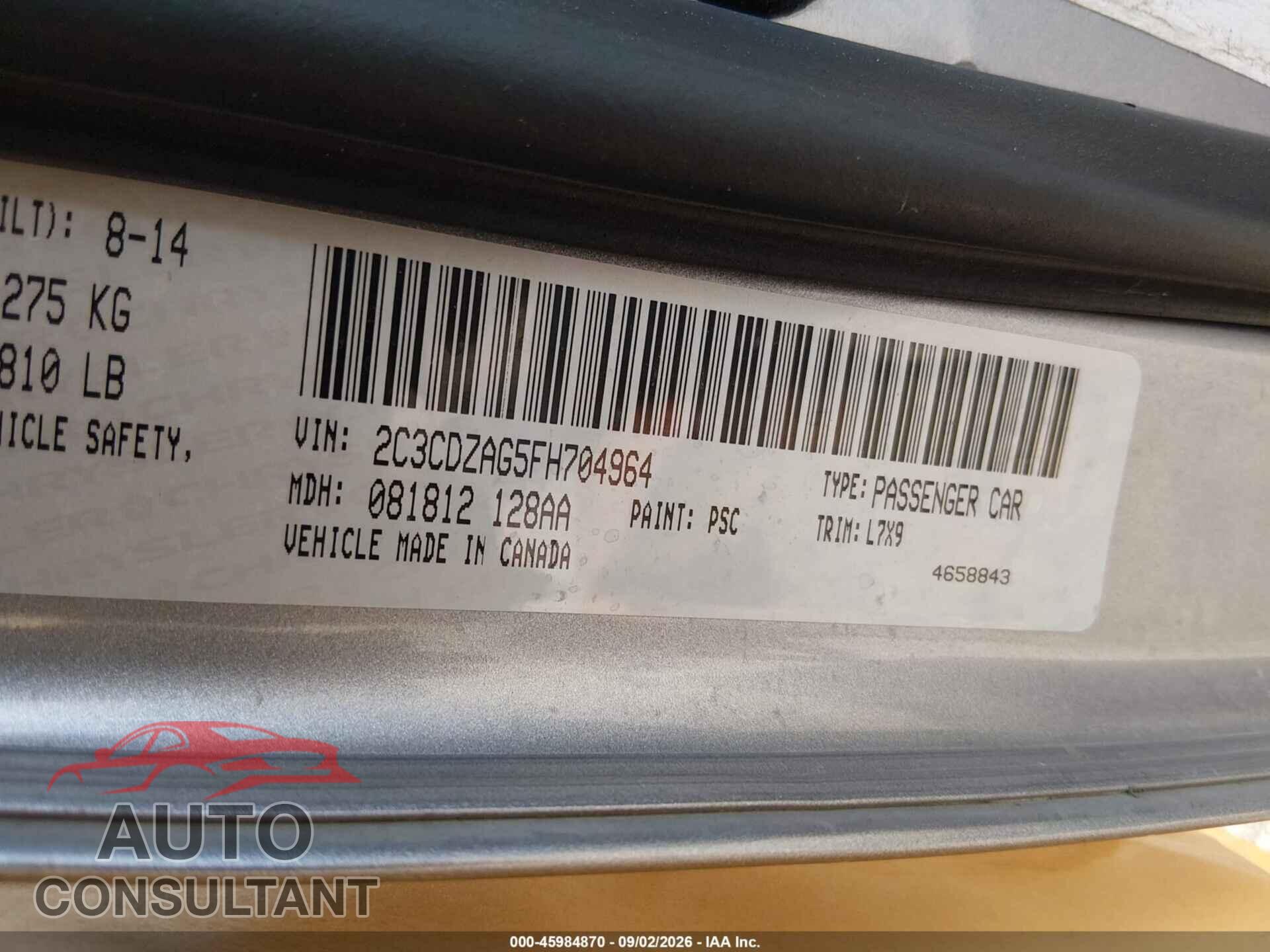 DODGE CHALLENGER 2015 - 2C3CDZAG5FH704964
