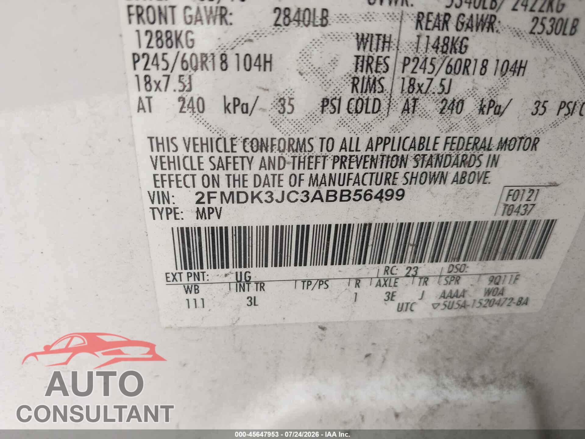 FORD EDGE 2010 - 2FMDK3JC3ABB56499