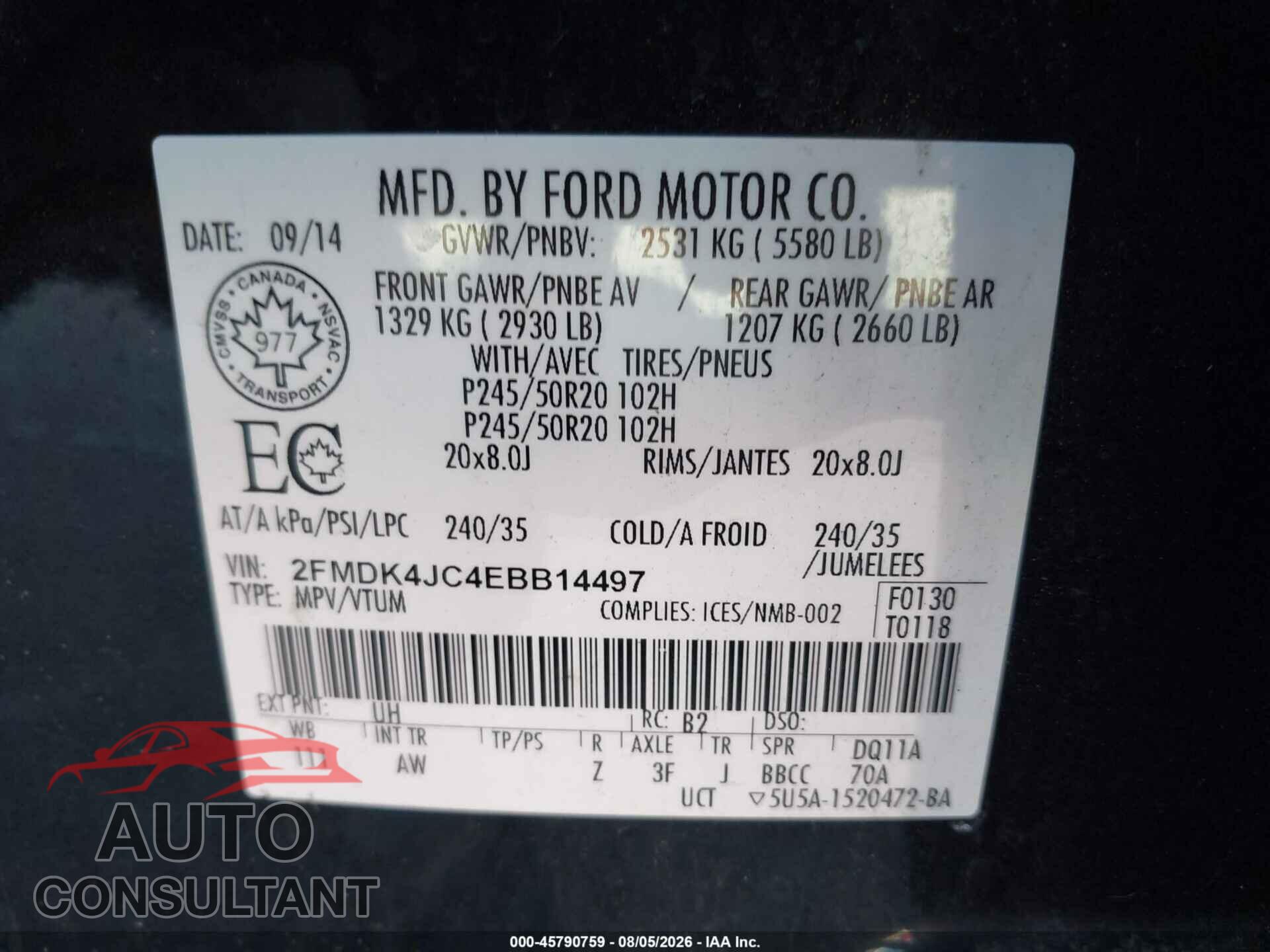 FORD EDGE 2014 - 2FMDK4JC4EBB14497