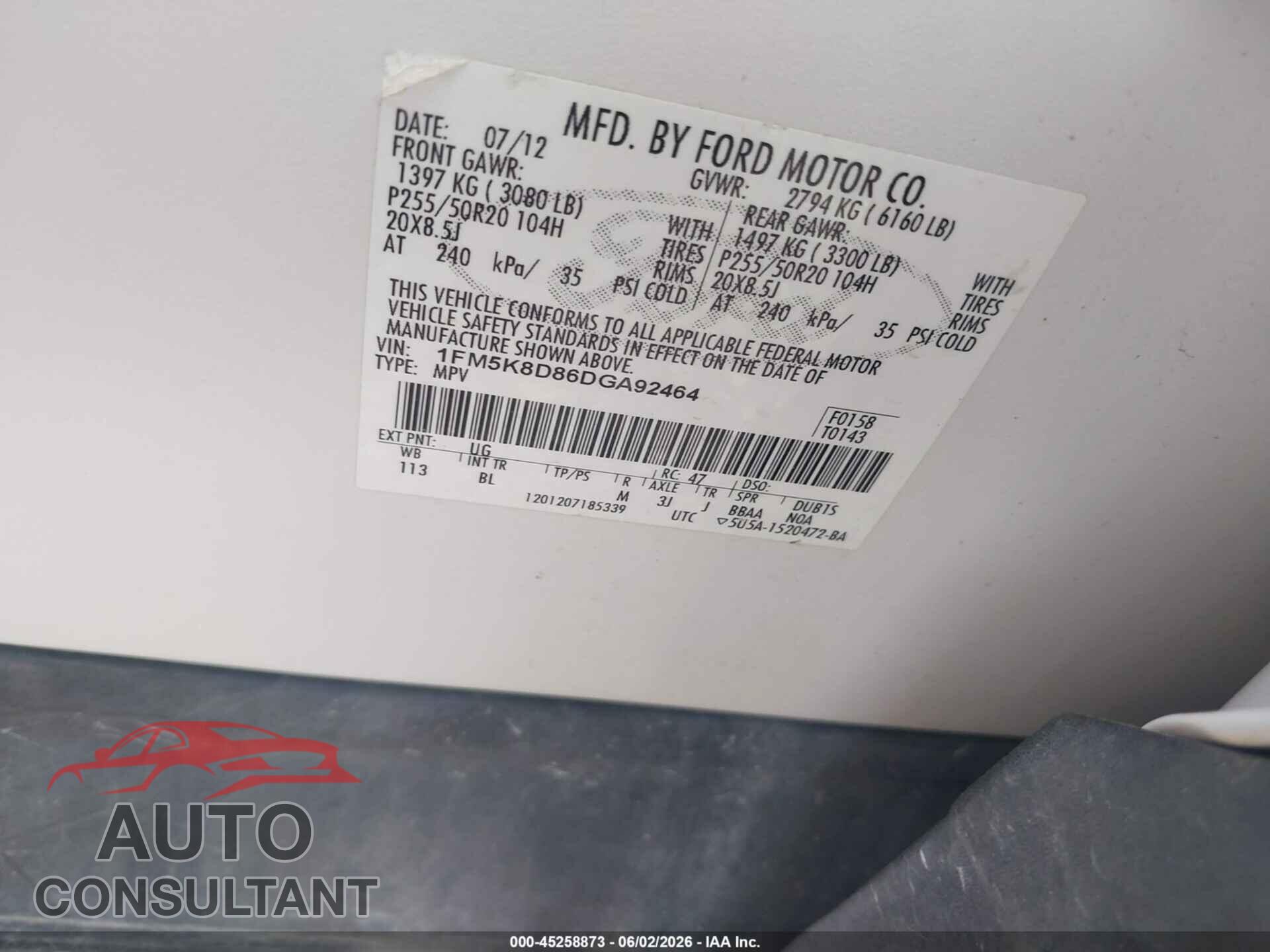 FORD EXPLORER 2013 - 1FM5K8D86DGA92464