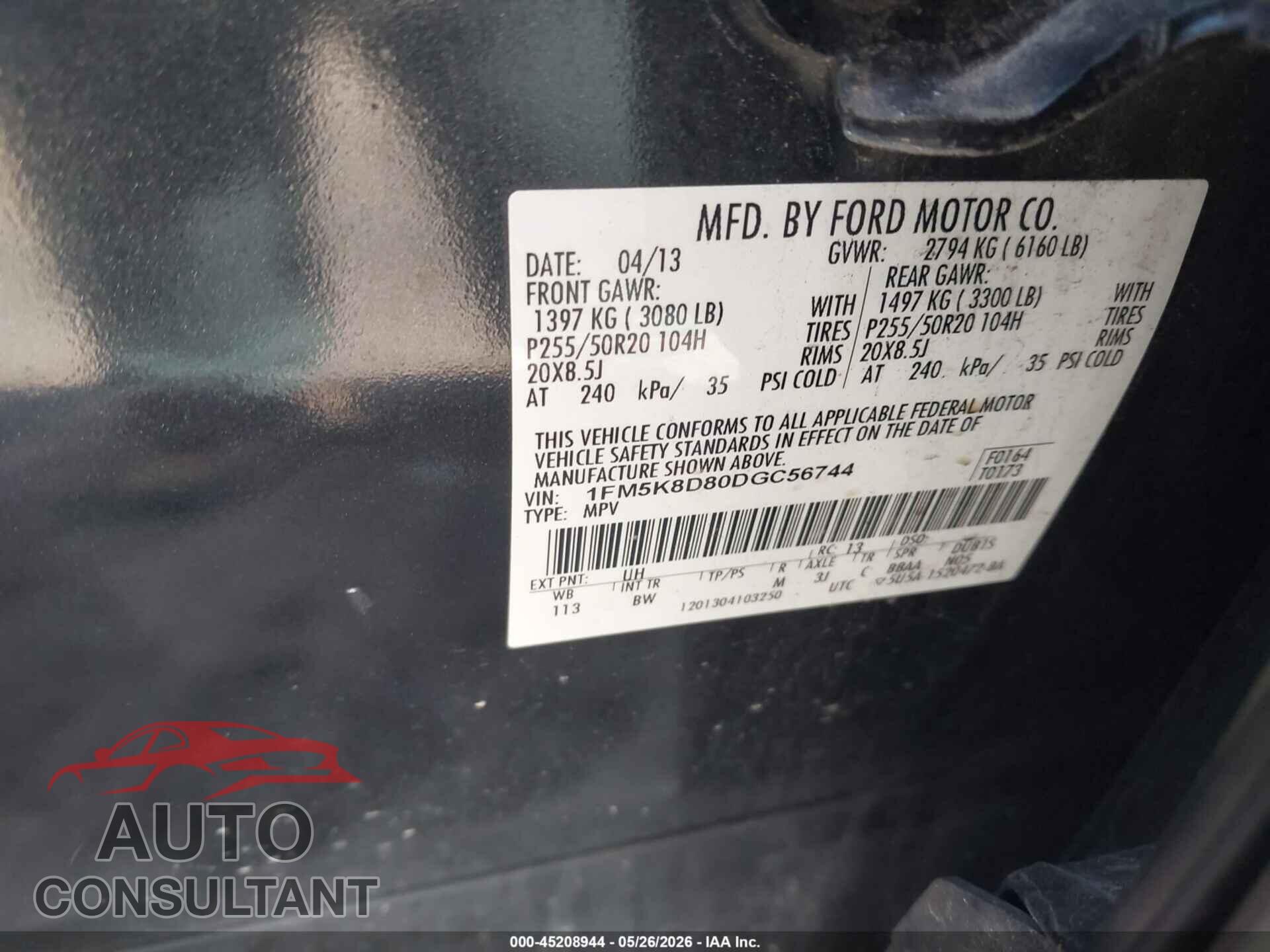 FORD EXPLORER 2013 - 1FM5K8D80DGC56744