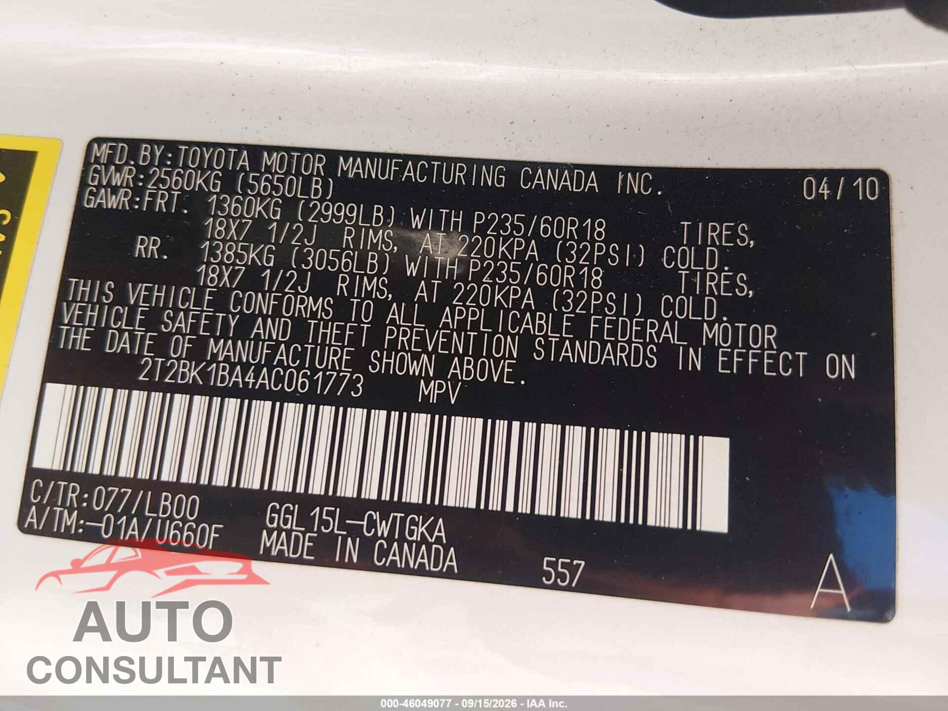 LEXUS RX 350 2010 - 2T2BK1BA4AC061773