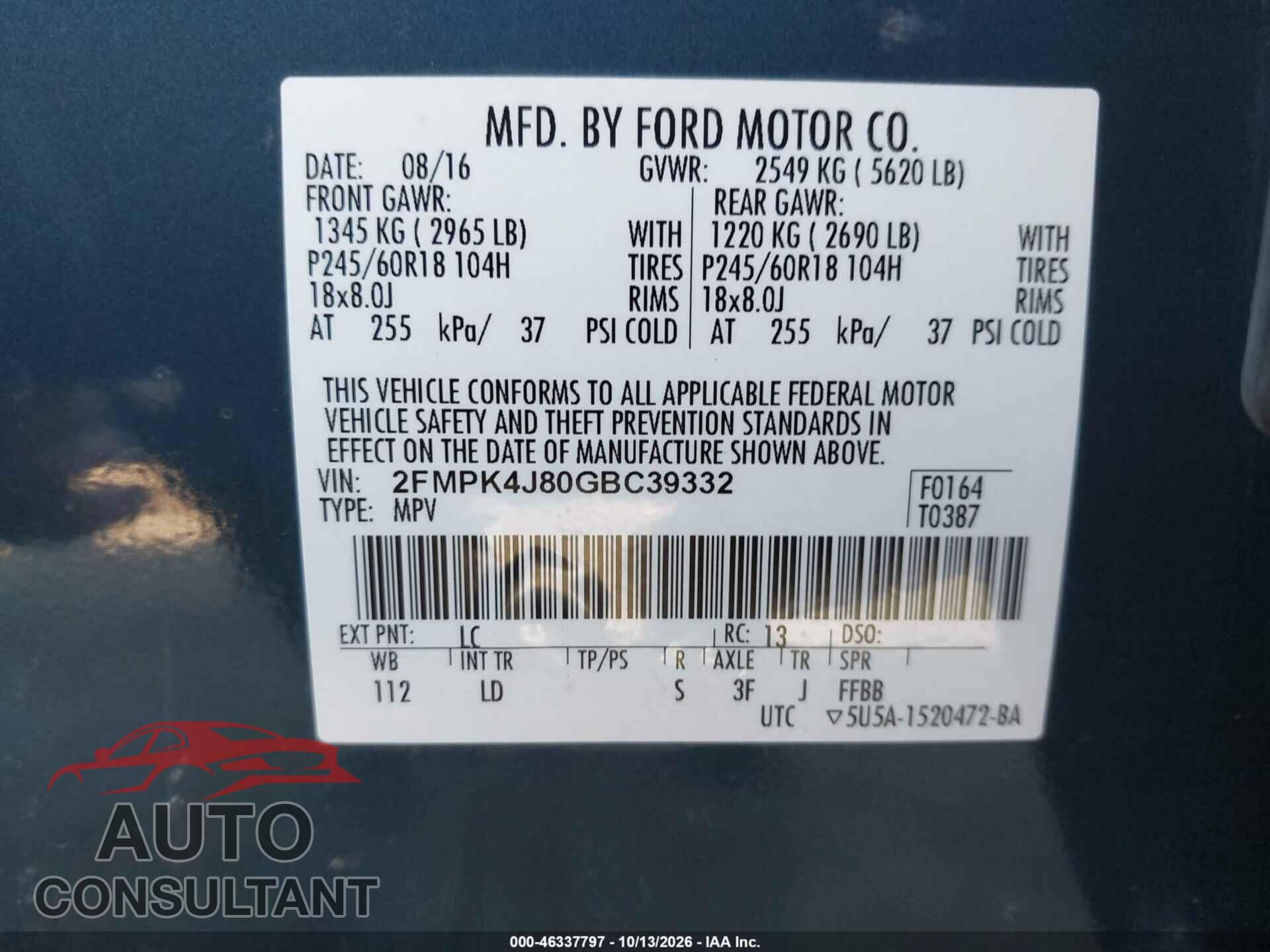 FORD EDGE 2016 - 2FMPK4J80GBC39332