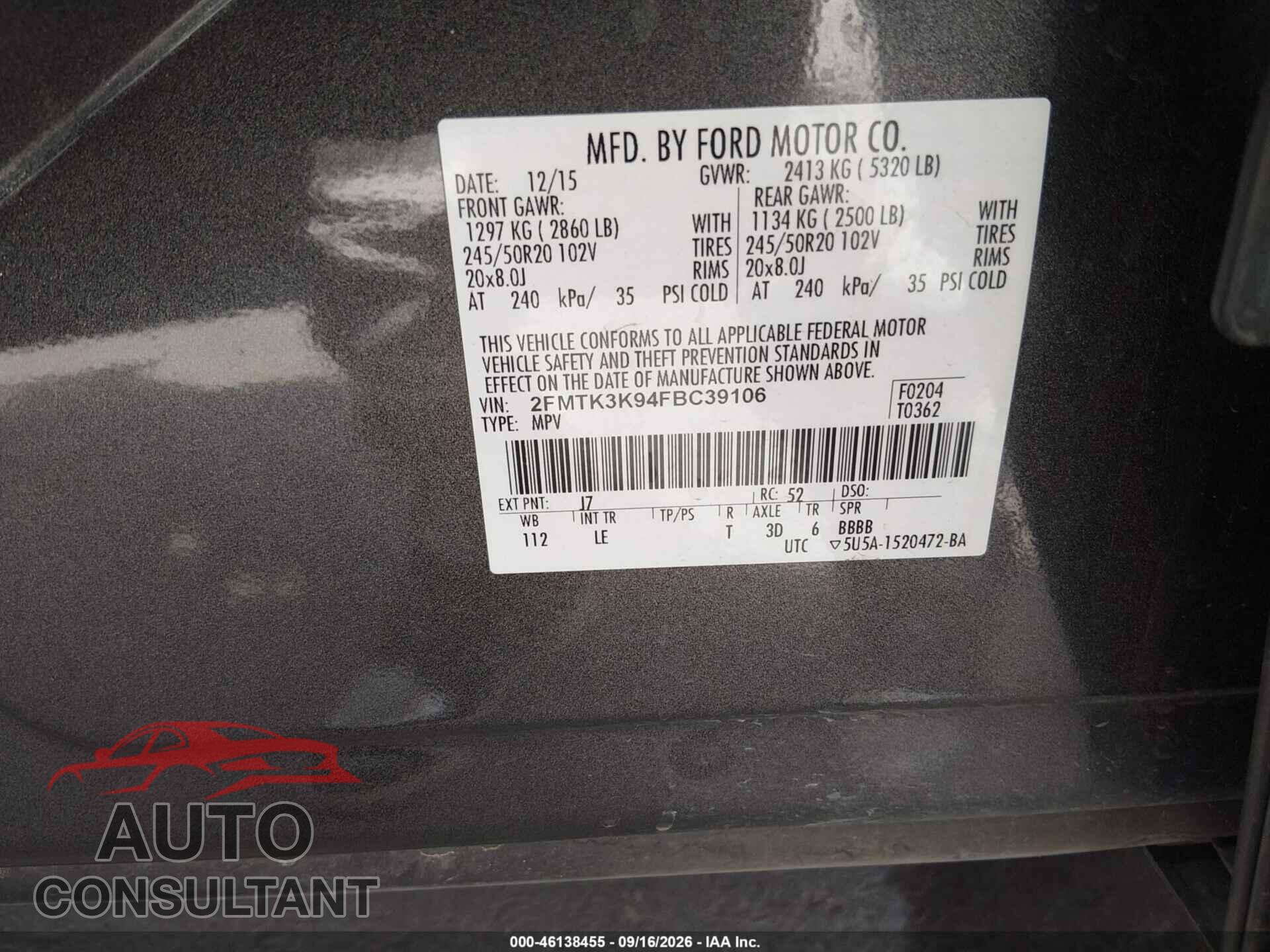 FORD EDGE 2015 - 2FMTK3K94FBC39106