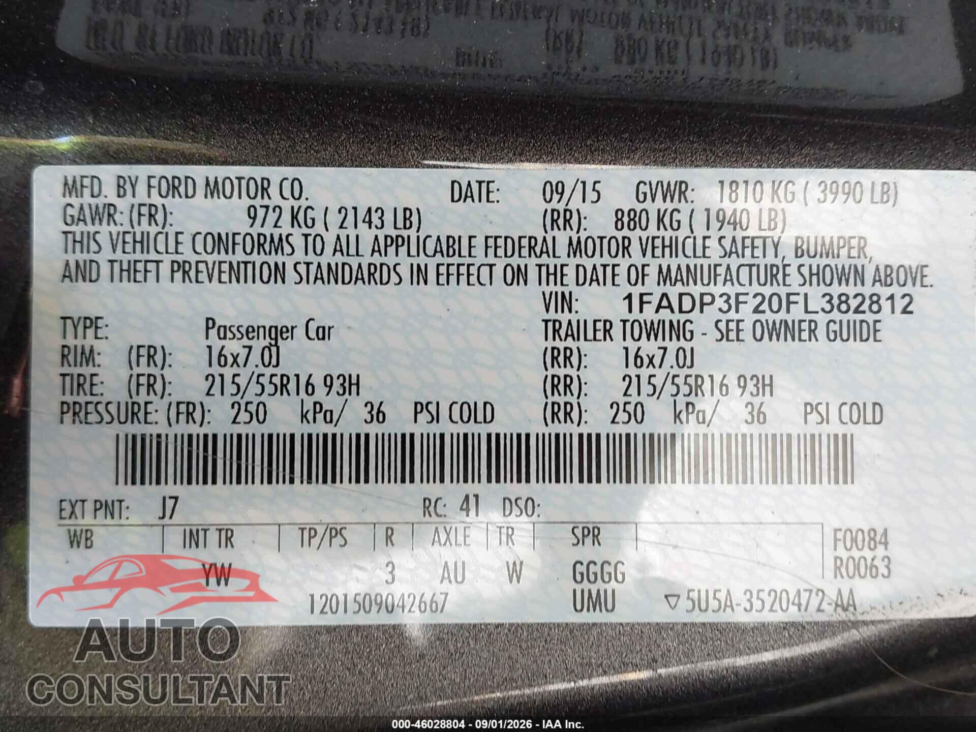 FORD FOCUS 2015 - 1FADP3F20FL382812