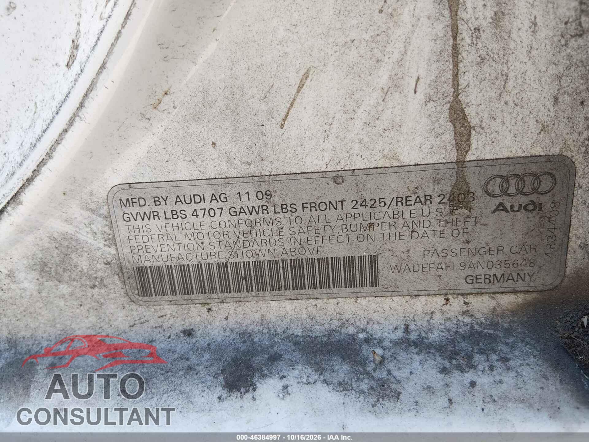 AUDI A4 2010 - WAUEFAFL9AN035648