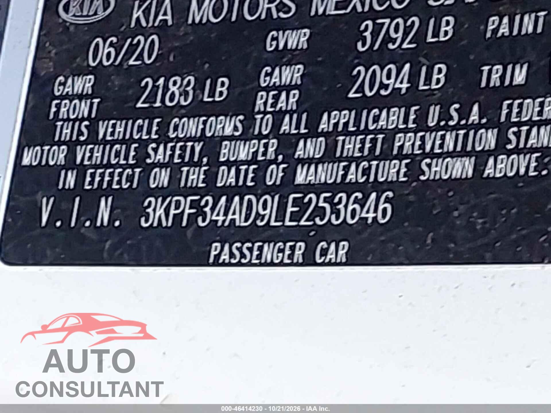 KIA FORTE 2020 - 3KPF34AD9LE253646