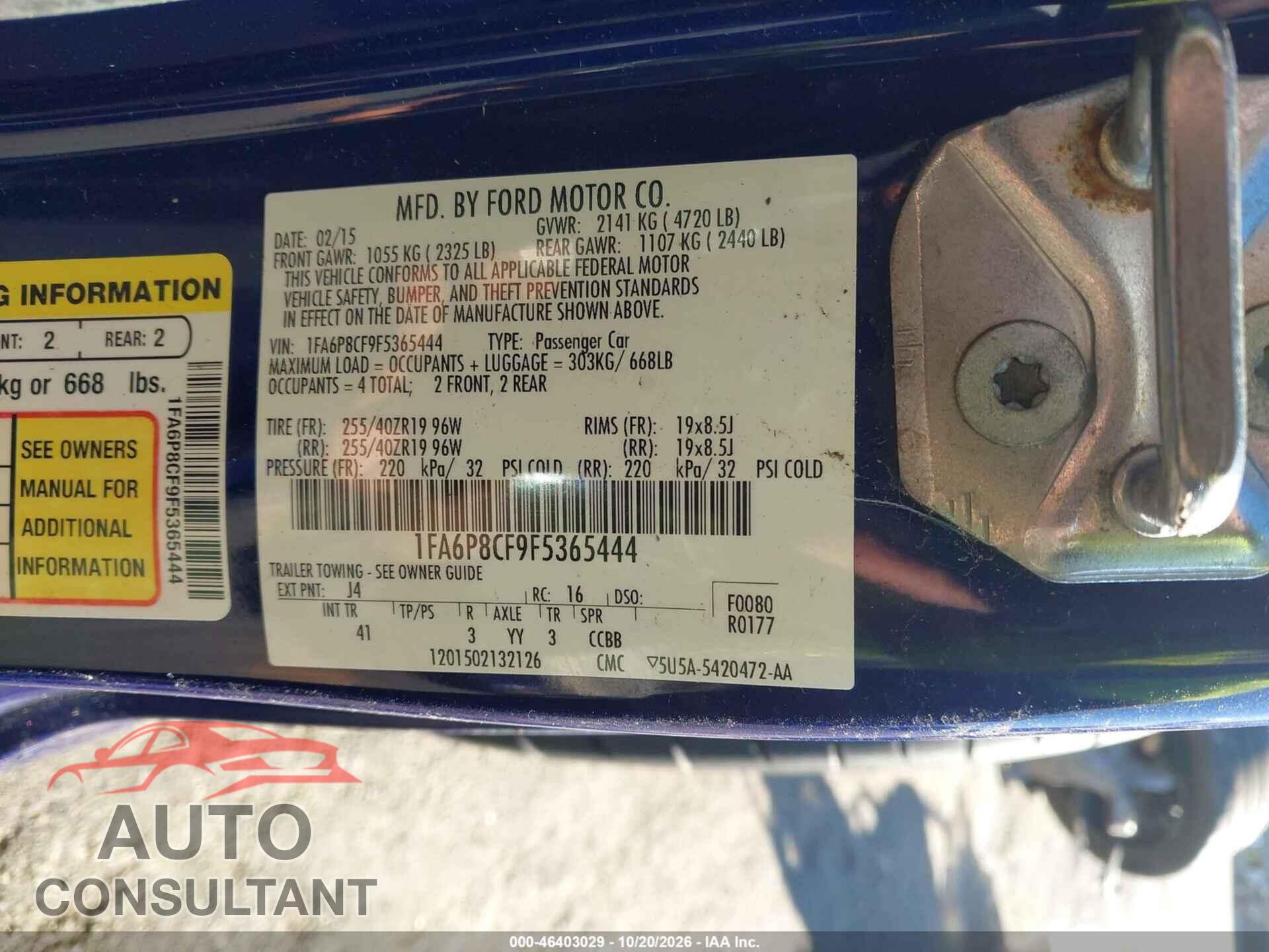 FORD MUSTANG 2015 - 1FA6P8CF9F5365444