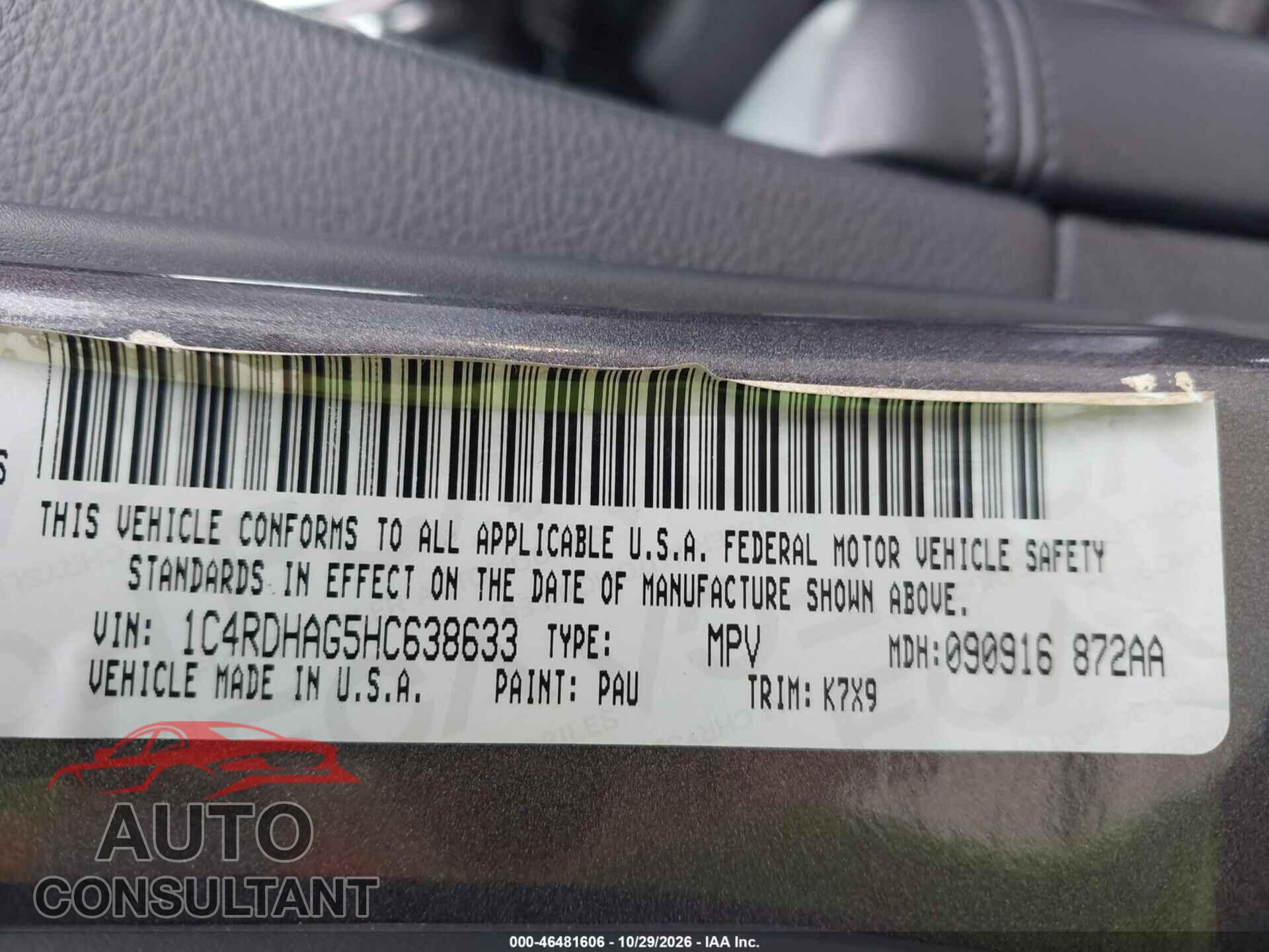 DODGE DURANGO 2017 - 1C4RDHAG5HC638633