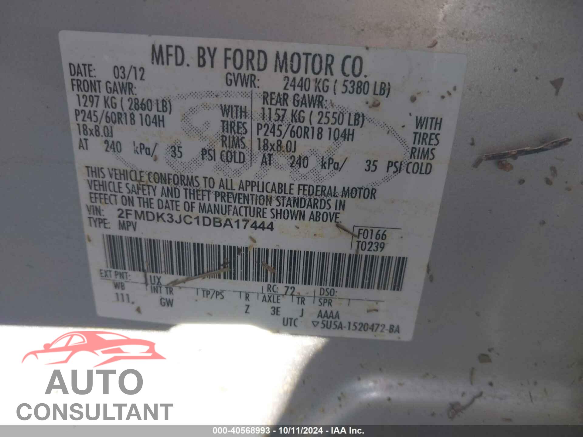 FORD EDGE 2013 - 2FMDK3JC1DBA17444